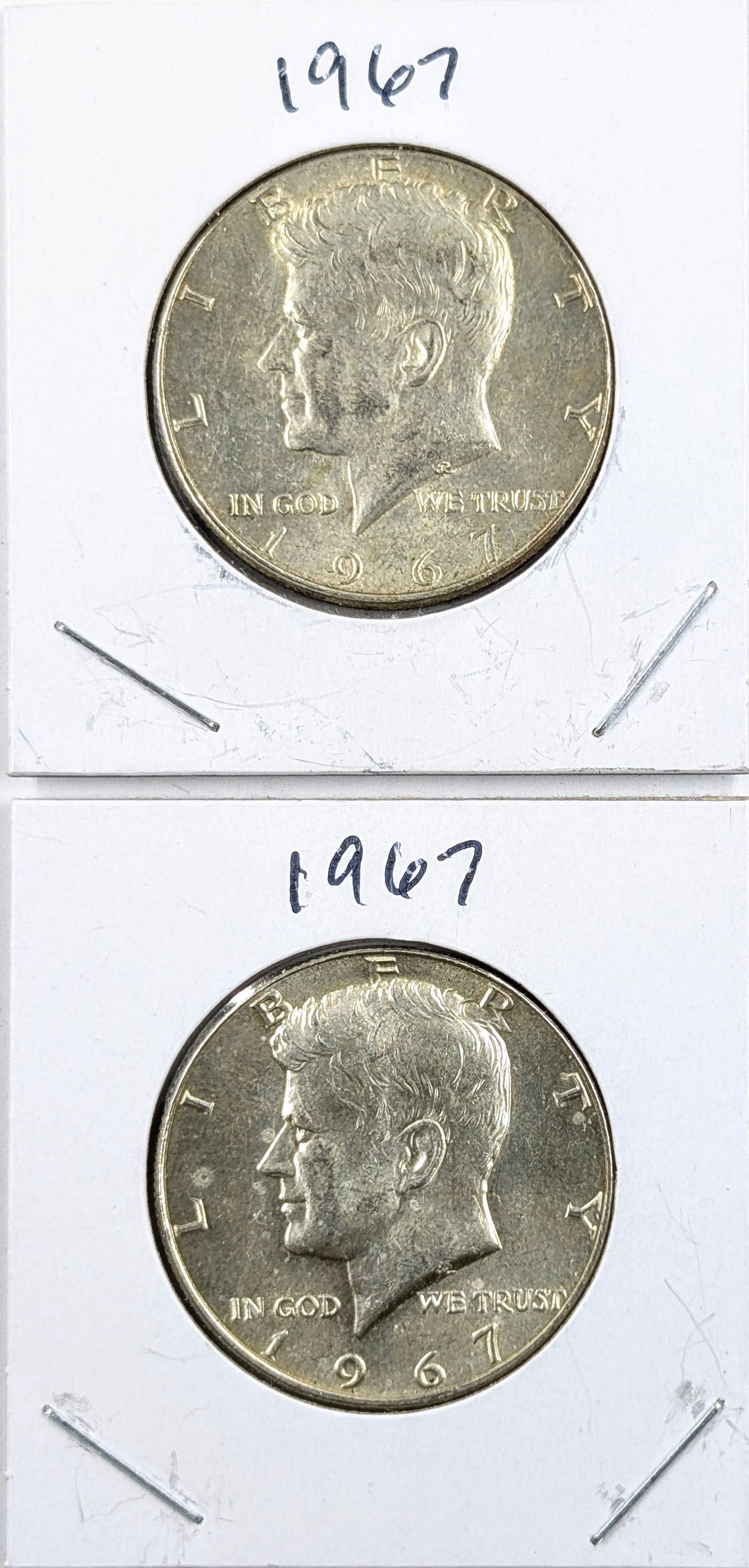 Lot of 2 Silver John F Kennedy Half Dollars - Both 1967 (1 of 2)