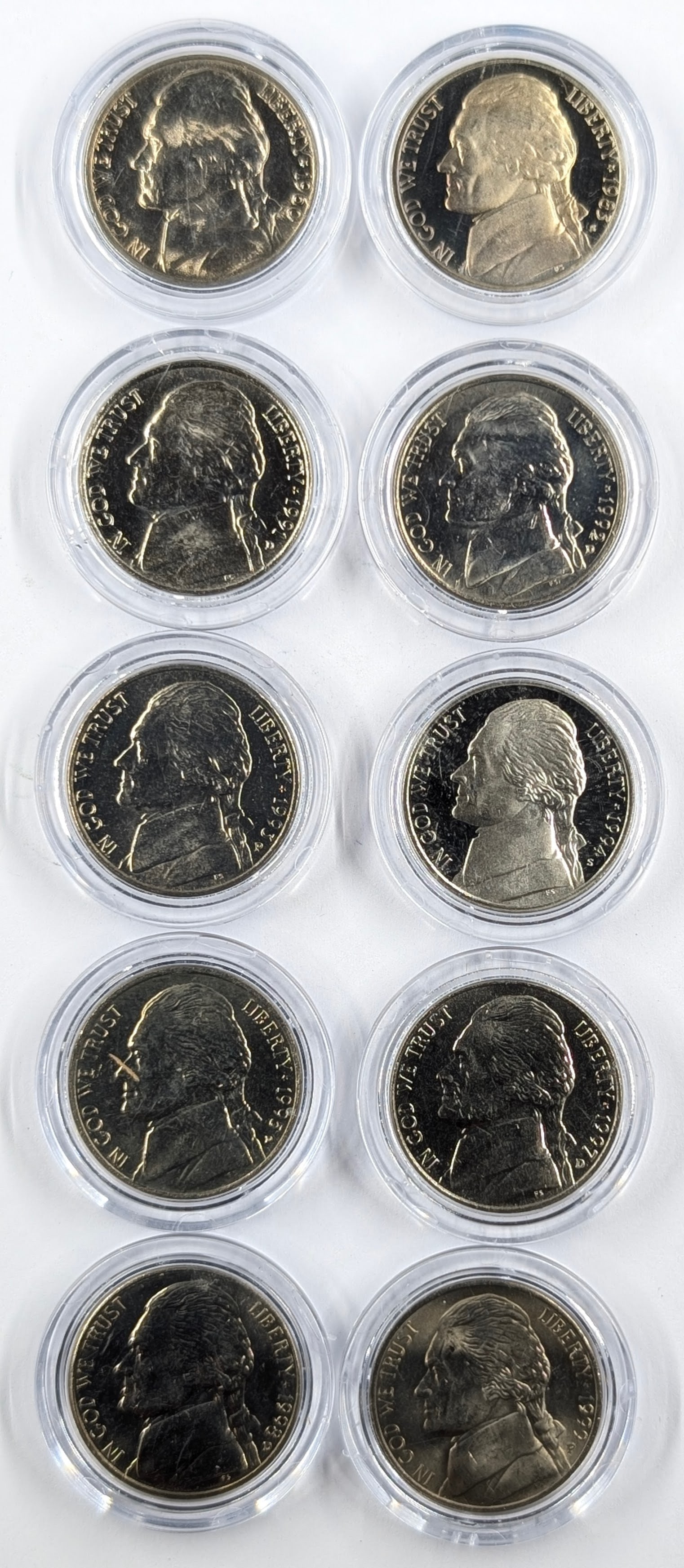 Lot of 10 Jefferson Nickels- 1960-1999 (1 of 2)
