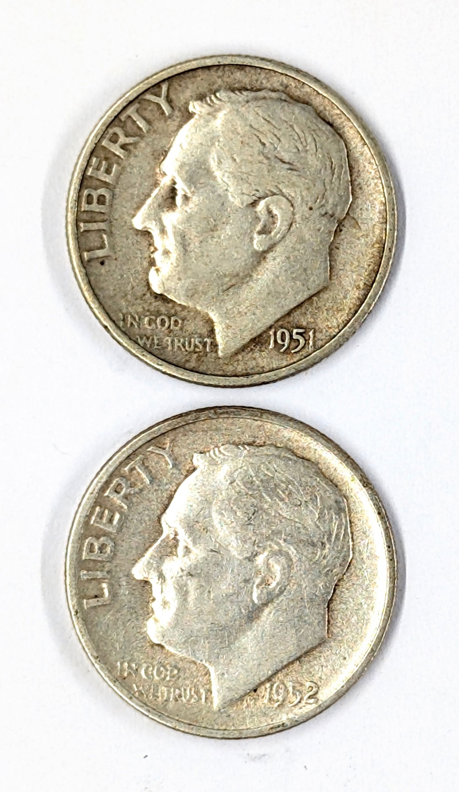 Lot of 2 Silver Roosevelt Dimes- 1951-S, 1952-S (1 of 2)