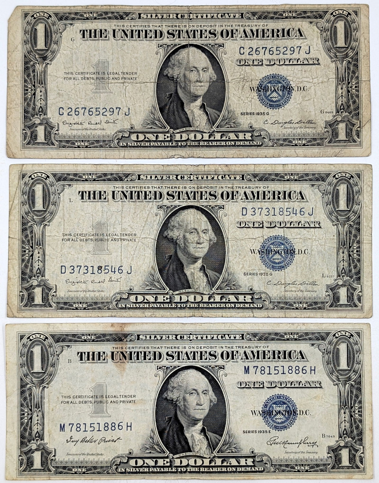 Lot of 3 1935 $1 Notes- Silver Certificates (1 of 2)