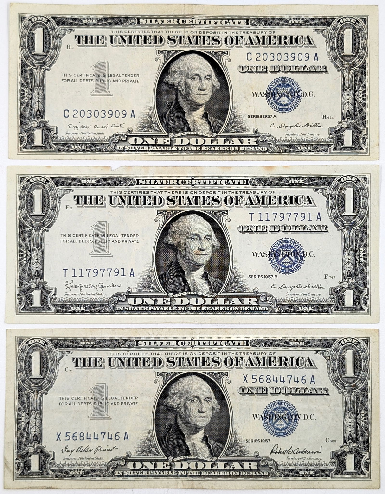 Lot of 3 1957 $1 Notes- Silver Certificates (1 of 2)