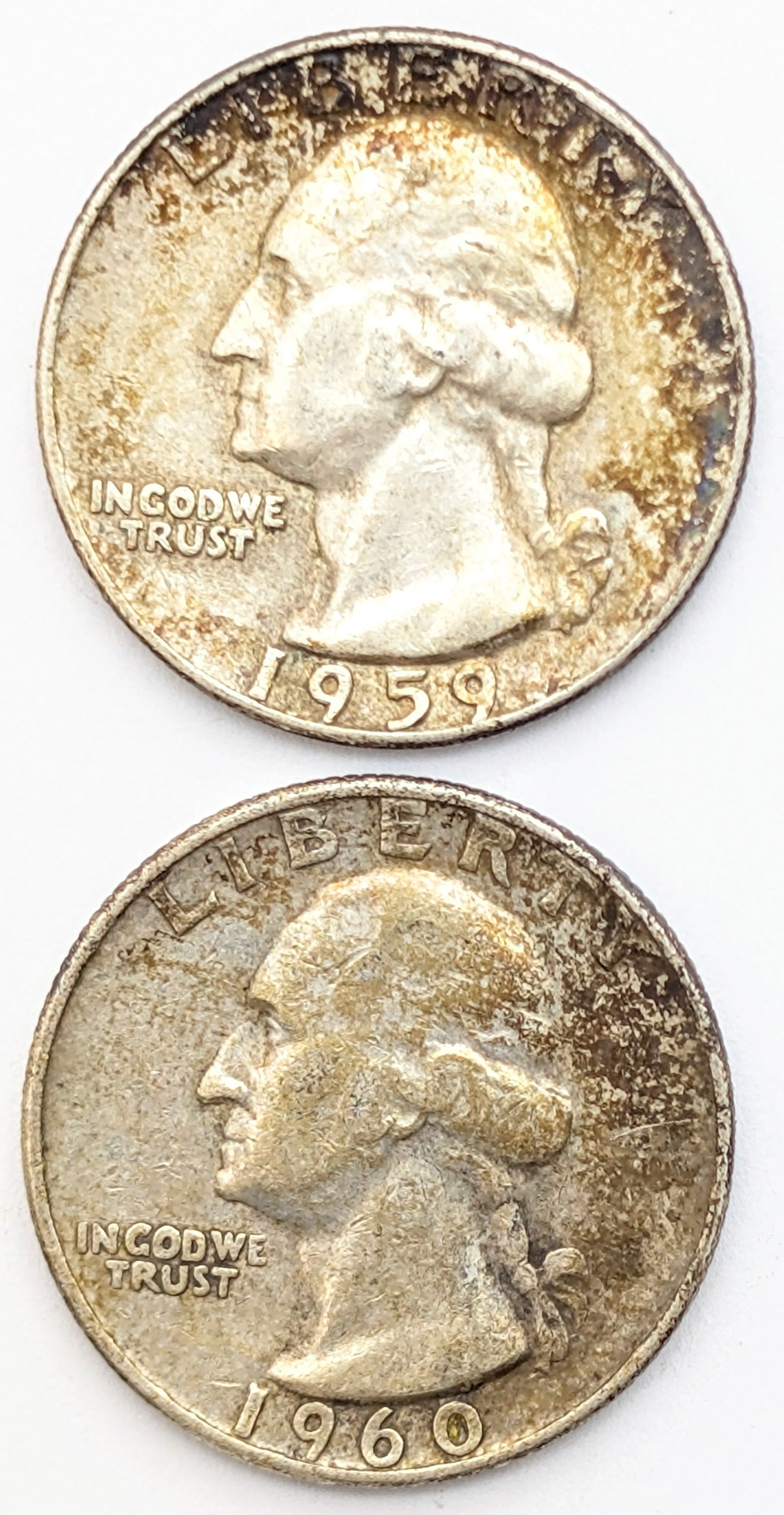 Lot of 2 Silver Washington Quarters- 1959-D, 1960-D (1 of 2)