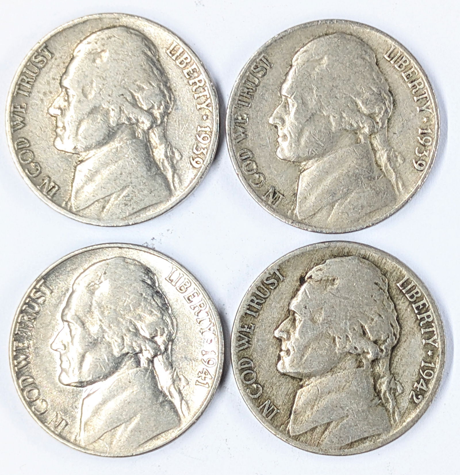 Lot of 4 Jefferson Nickels - 1939-1942 (1 of 2)