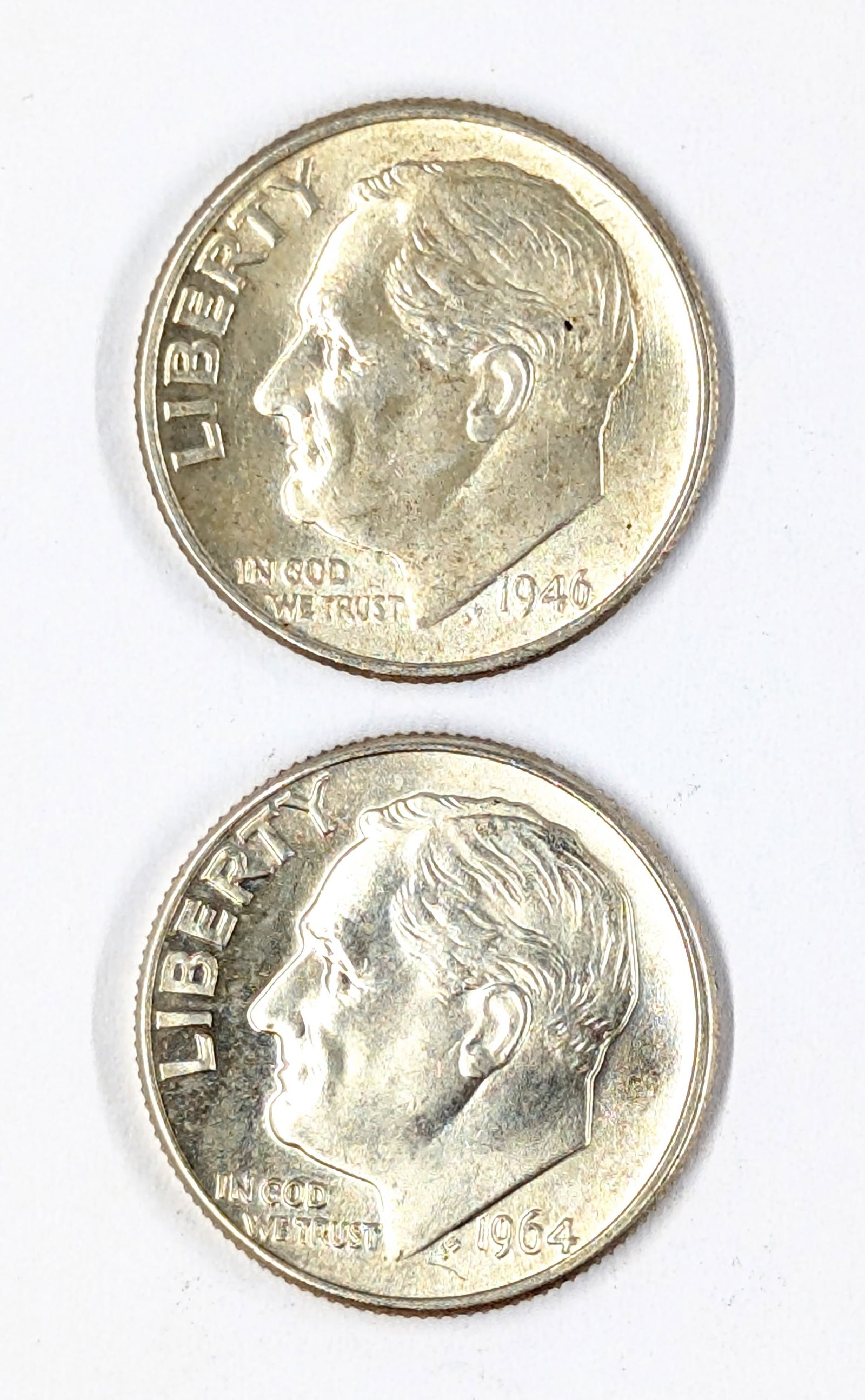 Lot of 2 Silver Roosevelt Dimes- 1946, 1964-D (1 of 2)