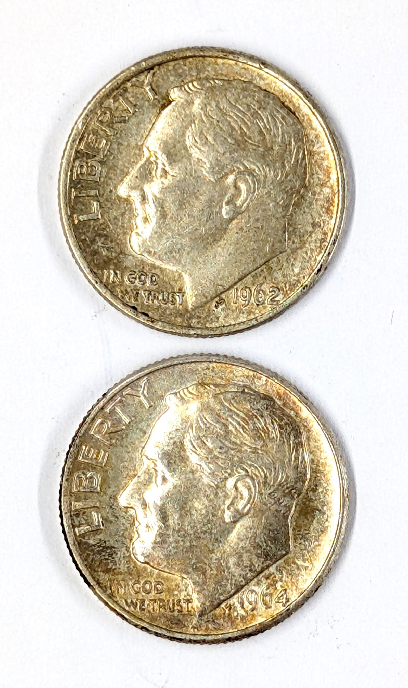 Lot of 2 Silver Roosevelt Dimes- 1962, 1964 (1 of 2)