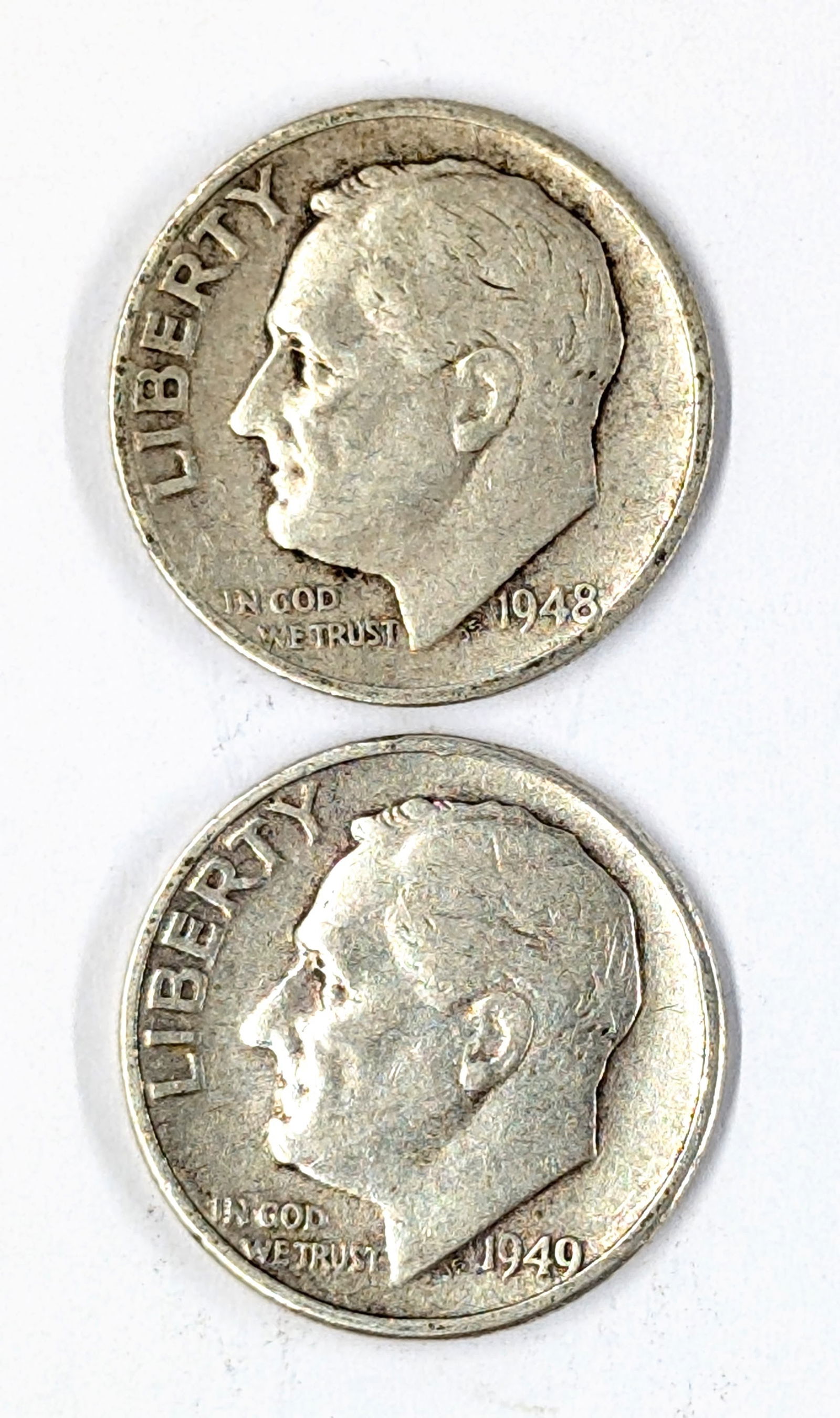 Lot of 2 Silver Roosevelt Dimes- 1948-S, 1949 (1 of 2)