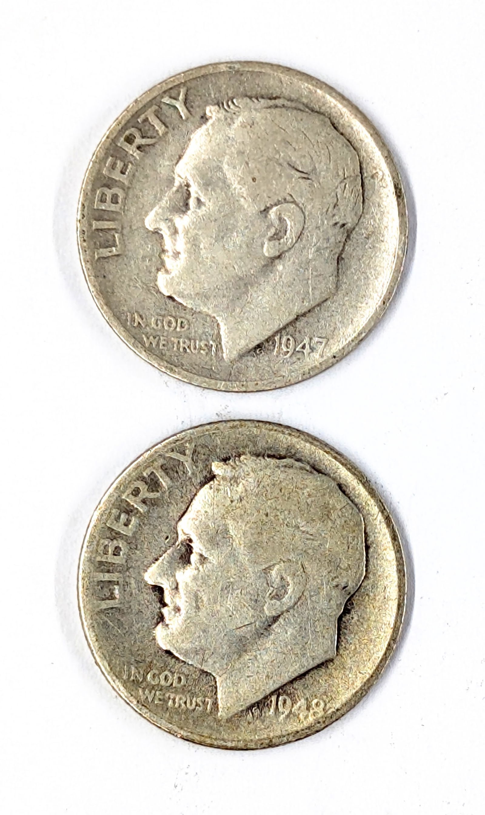Lot of 2 Silver Roosevelt Dimes- 1947-S, 1948-D (1 of 2)