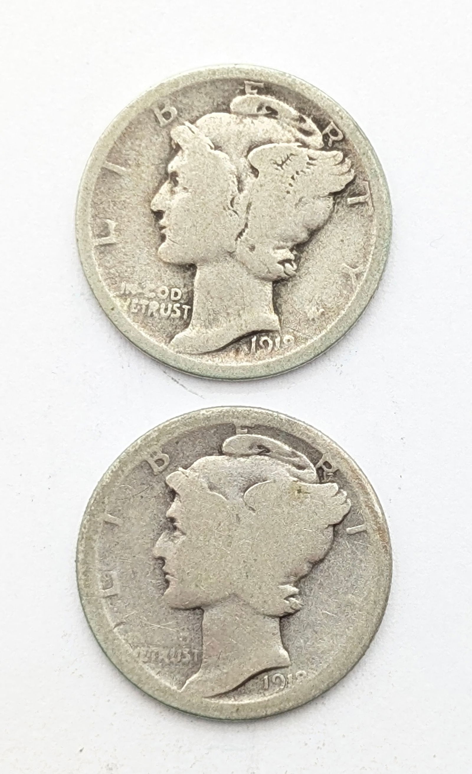 Lot of 2 Silver Mercury Dimes - 1918 P/S (1 of 2)