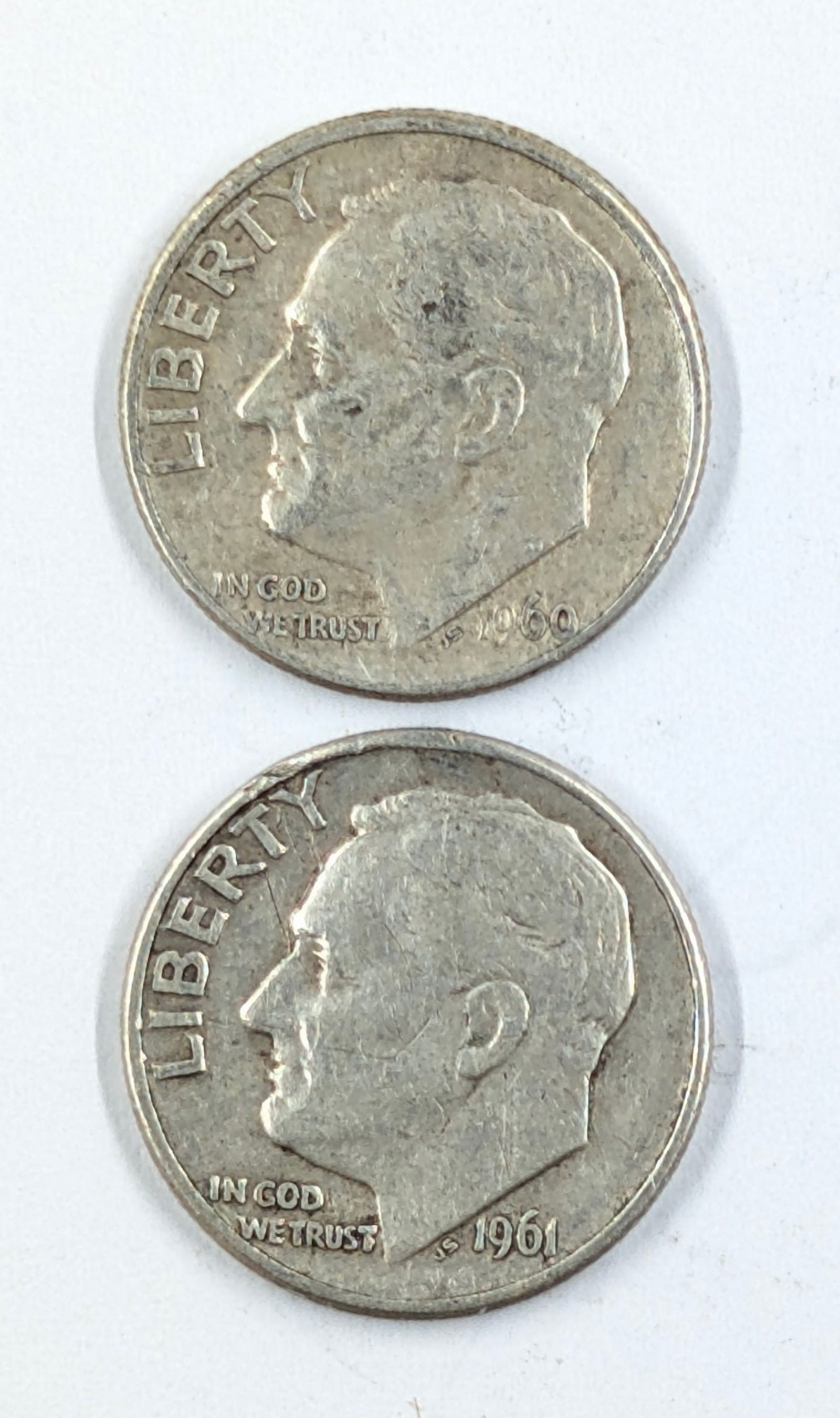 Lot of 2 Silver Roosevelt Dimes - 1960-D, 1961-D (1 of 2)