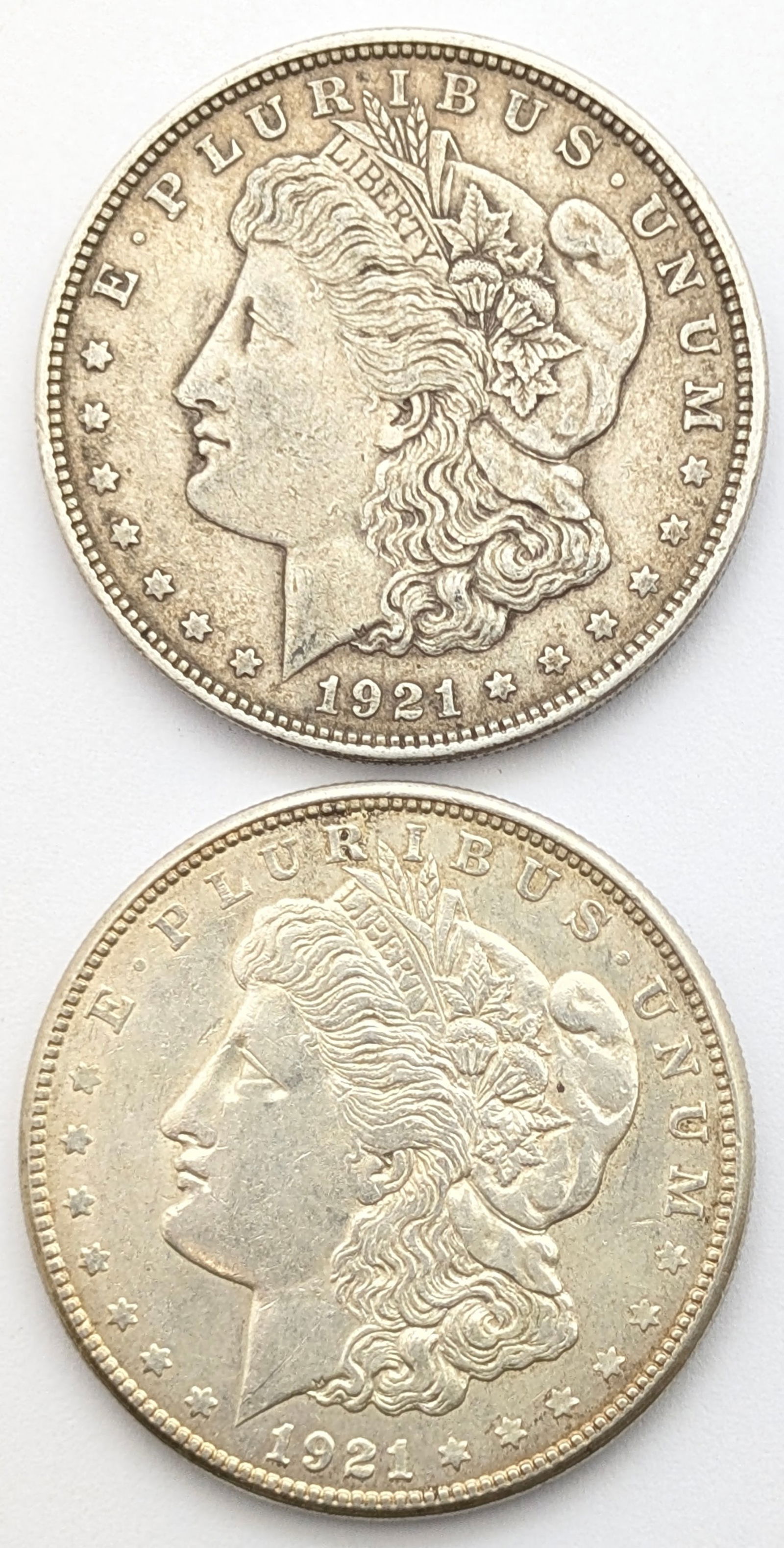 Lot of 2 Morgan Silver Dollars - 1921 P/S (1 of 2)