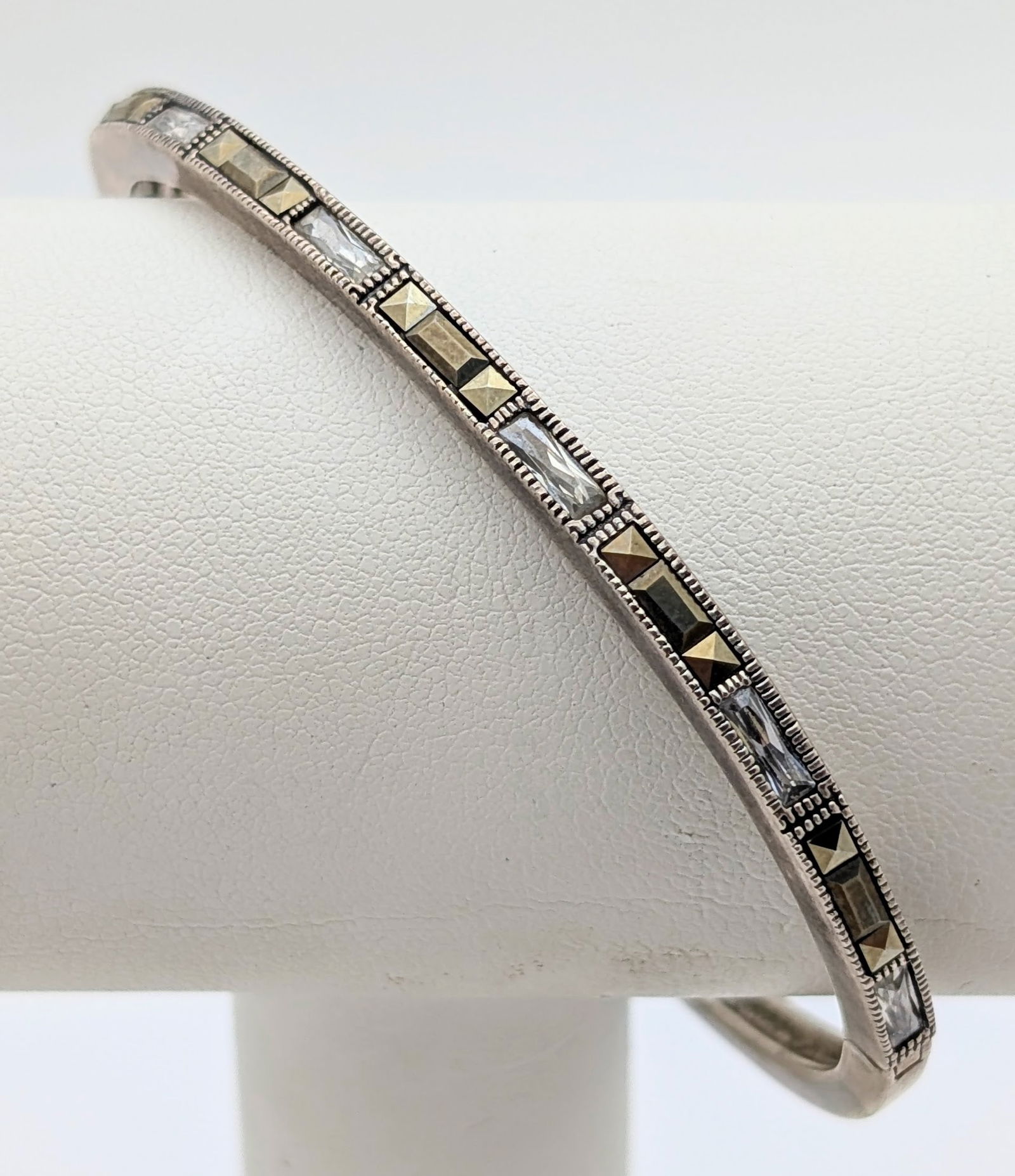 Vintage Sterling Silver Judith Jack Cubic Zirconia Marcasite Ladies Bracelet - 17.71g (1 of 6)