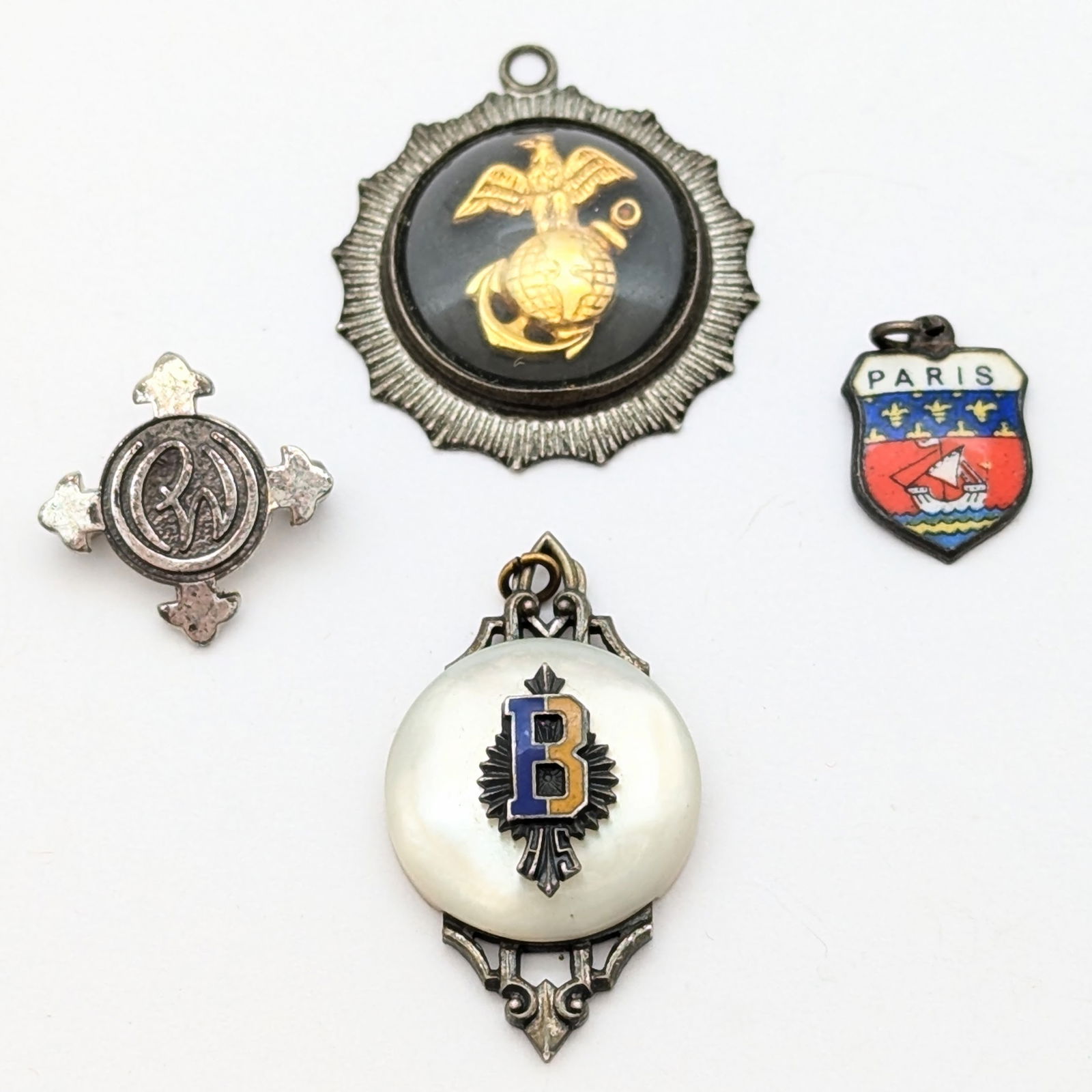 Lot of 4 Sterling Silver Pendants/Pin - USMC, Paris, etc. - 14.39g (1 of 10)