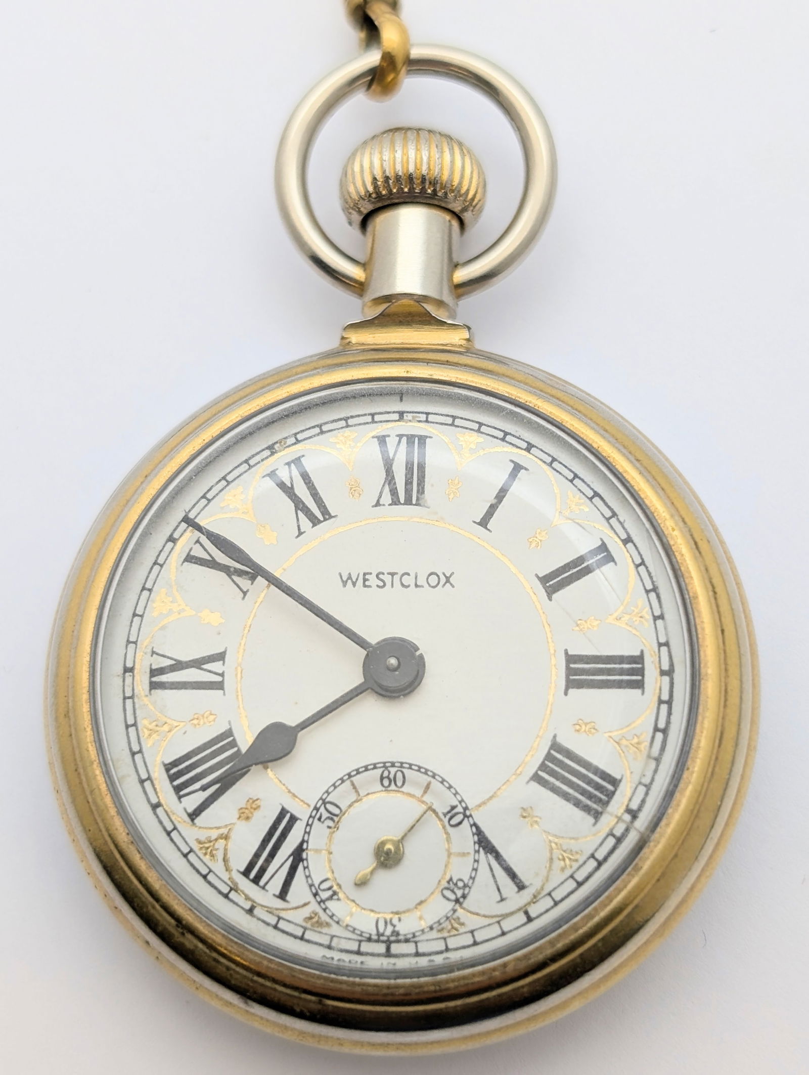 Vintage Westclox Pocket Watch w/ Train Engraving - Parts/Repair - 2