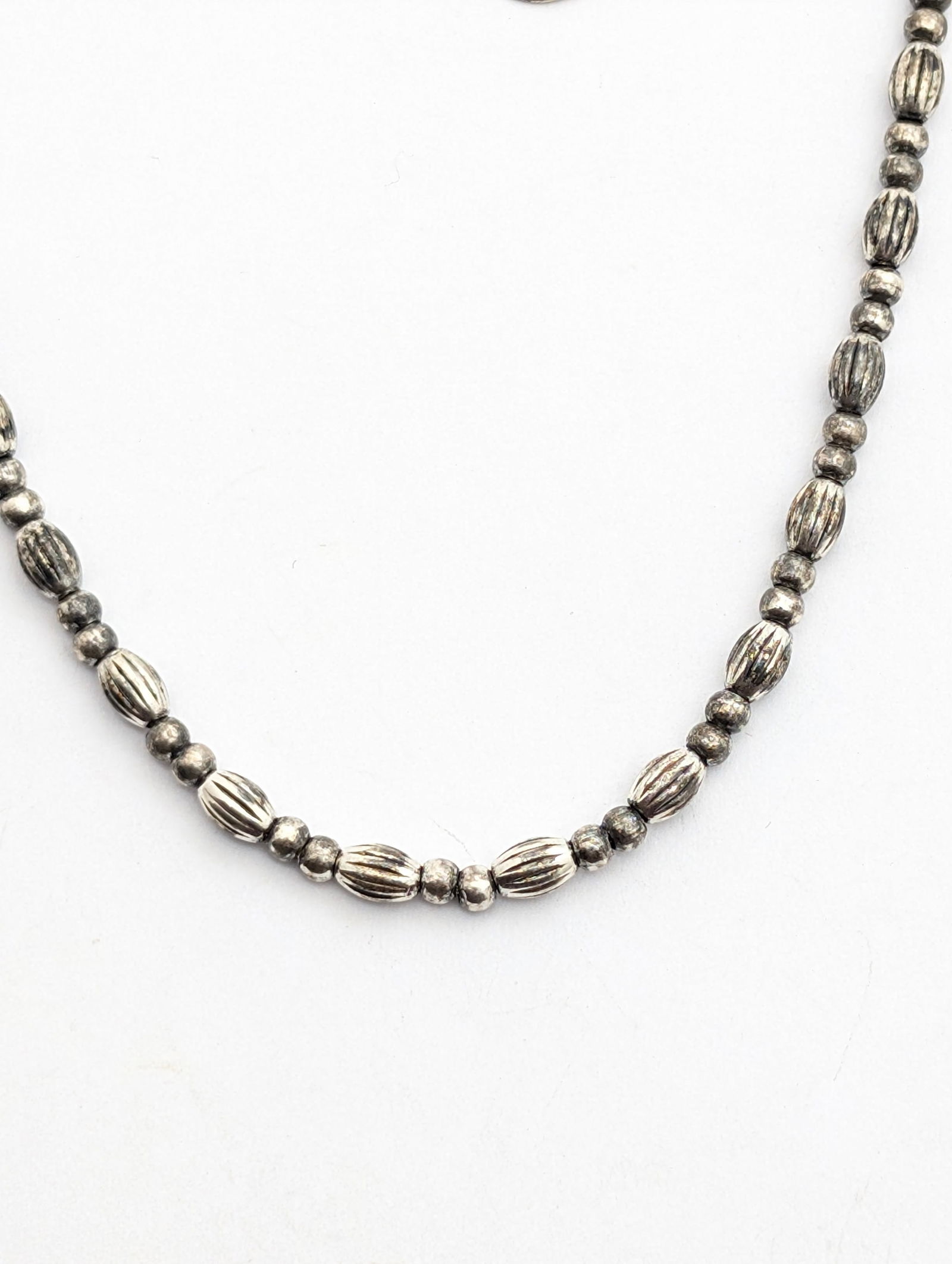 Sterling Silver Textured Beads Ladies Necklace - 2