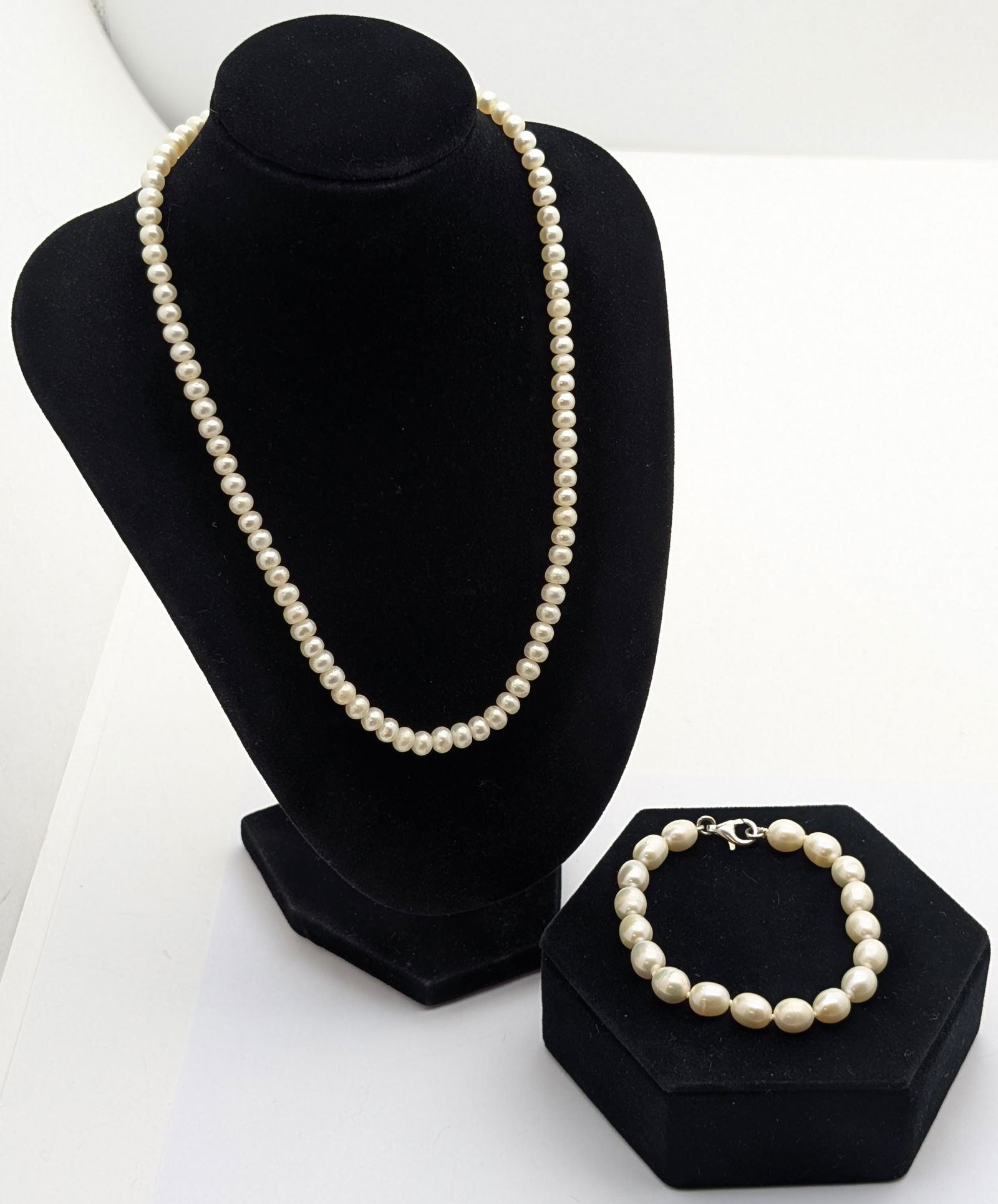 Lot of Costume Pearl Necklace & Bracelet Set w/ Sterling Silver Clasps (1 of 6)