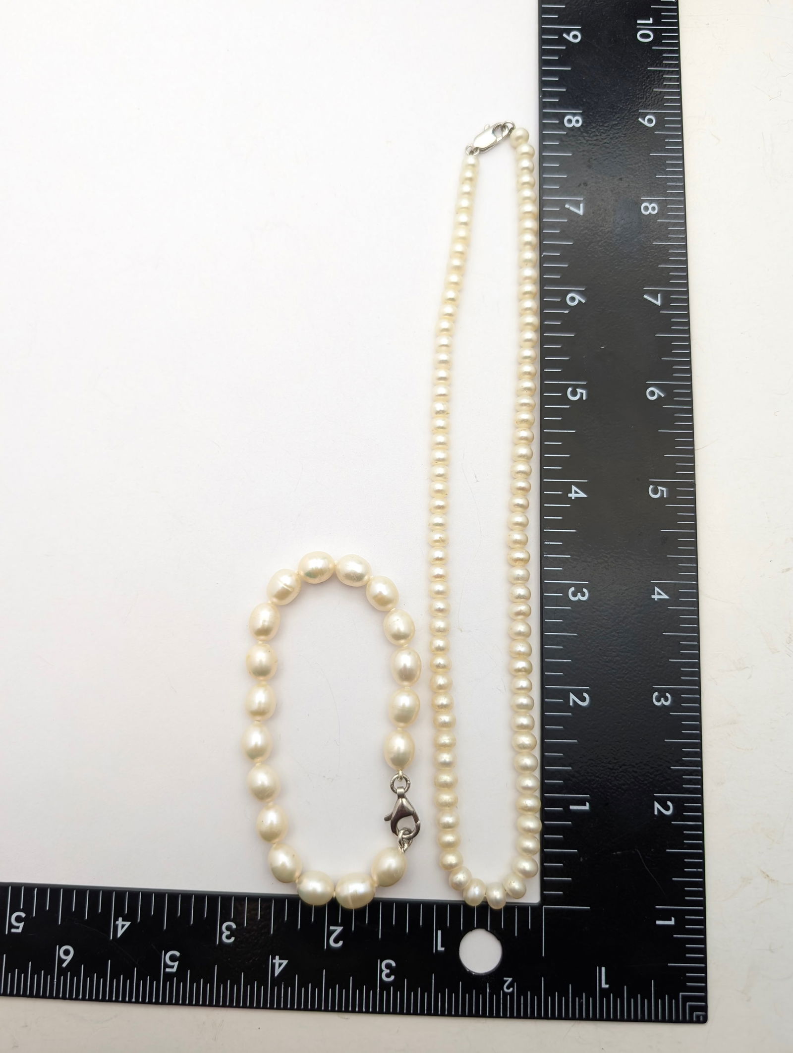 Lot of Costume Pearl Necklace & Bracelet Set w/ Sterling Silver Clasps - 6