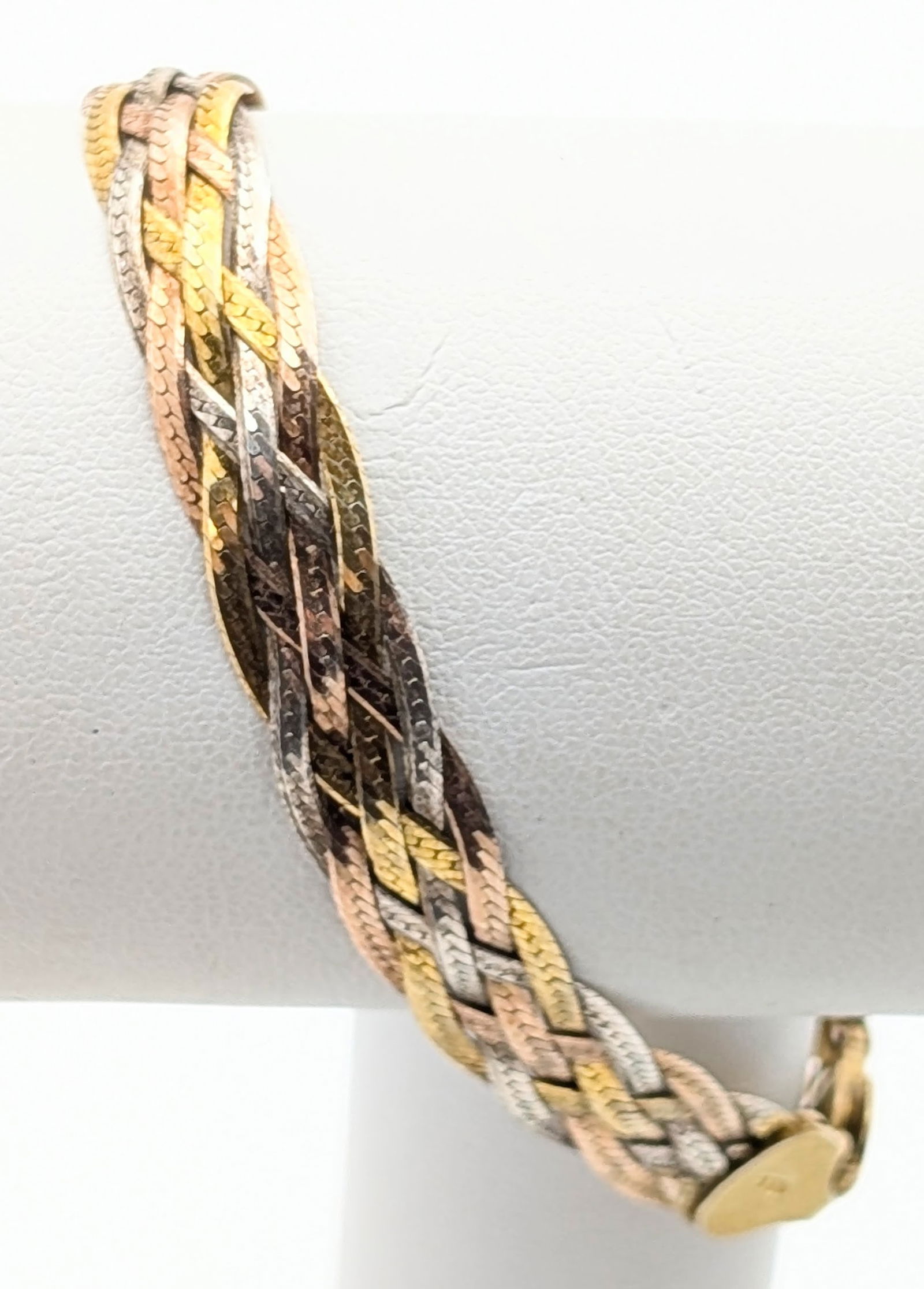 Italian Sterling Silver Tri-color 5-Strand Braided Ladies Bracelet: Length: 7in 