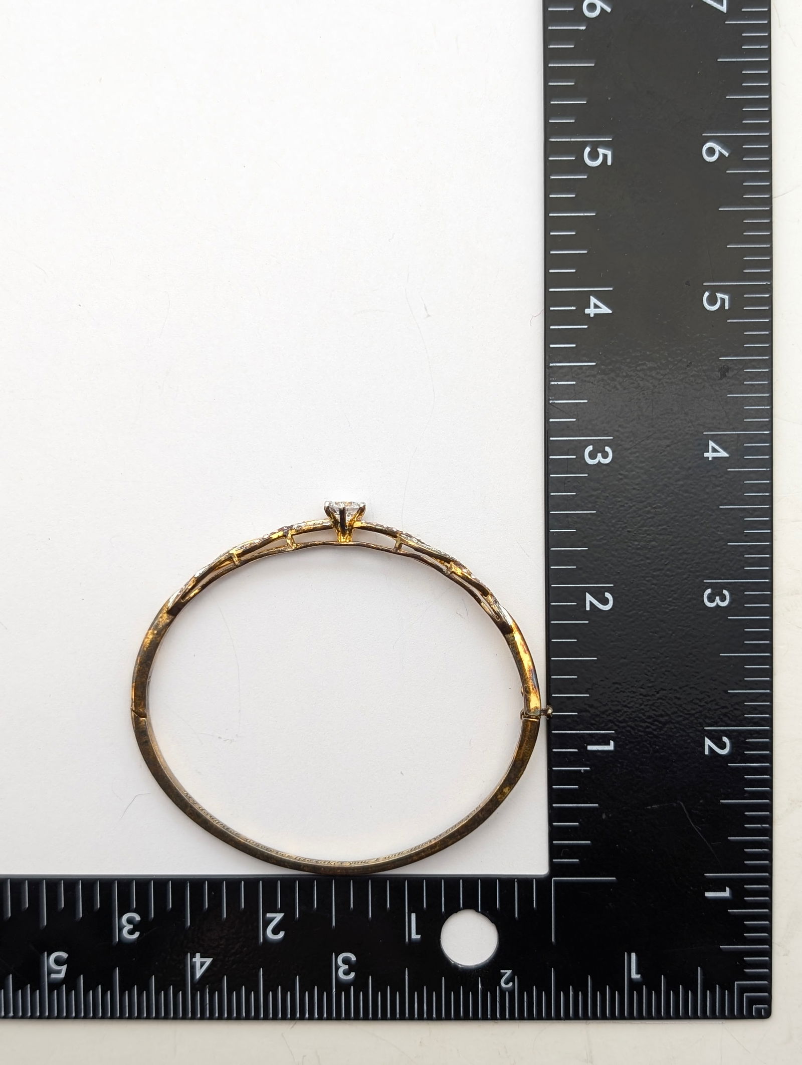 Sterling Silver Gold tone "Daughter" Pink & White Gem Bangle Bracelet - 6