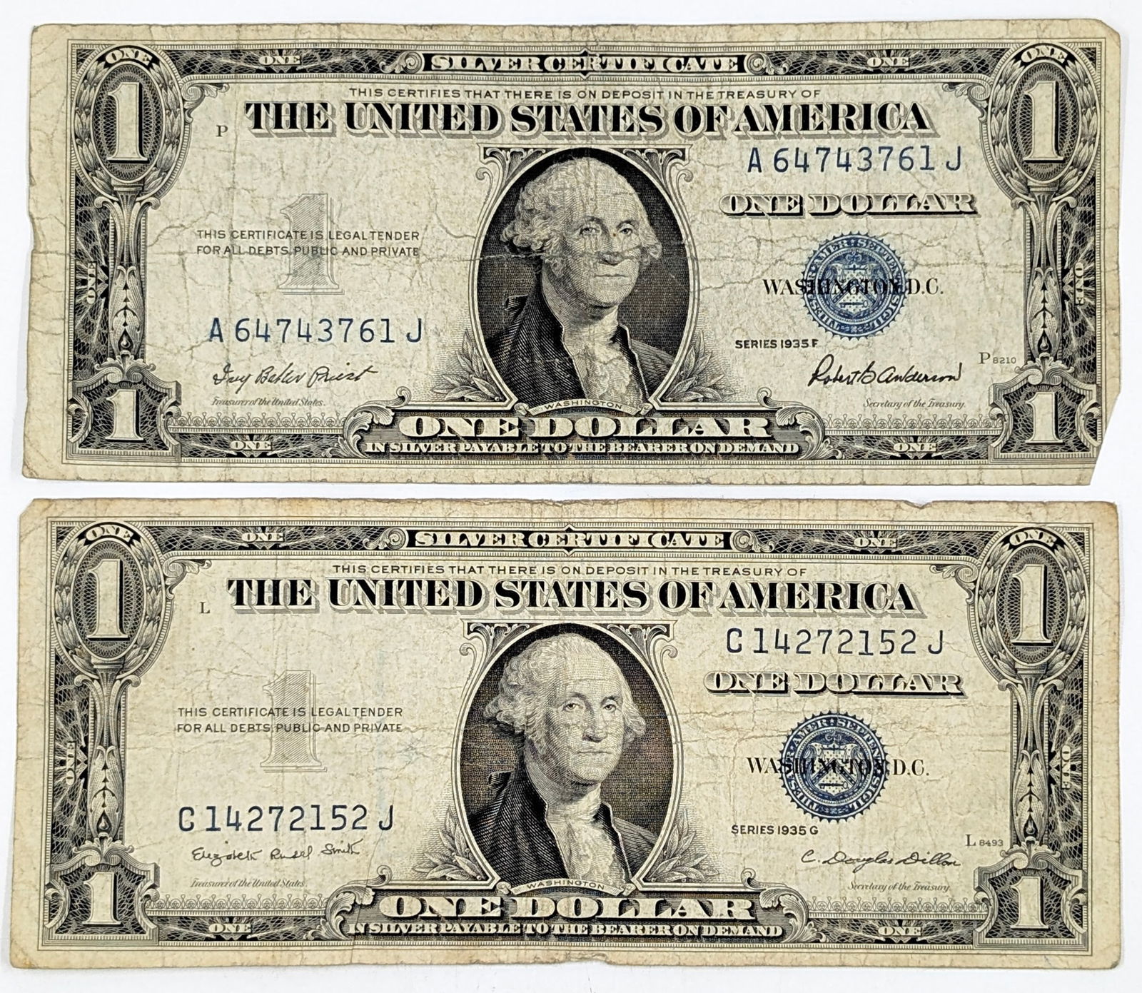 Lot of 2 - 1935 F/G $1 Notes - Silver Certificates (1 of 2)