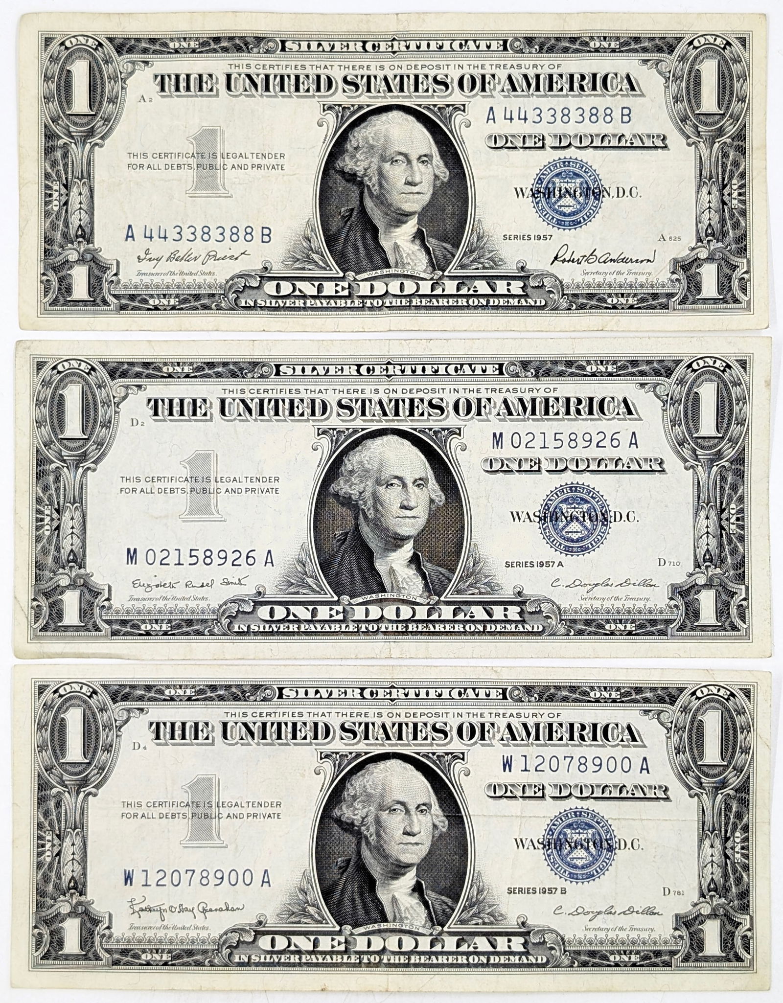 Lot of 3 - 1957 A/B $1 Notes - Silver Certificates (1 of 2)
