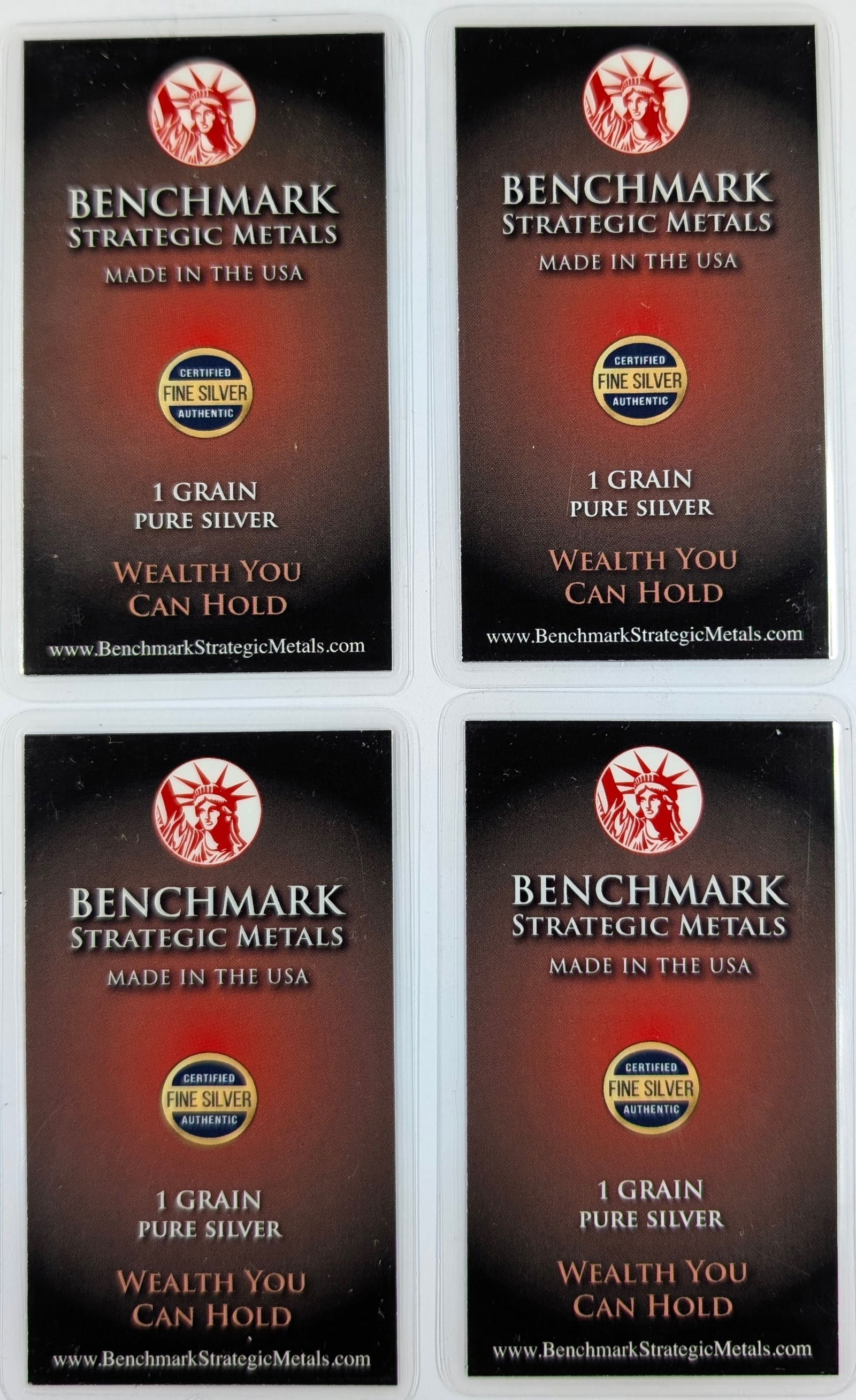 Lot of 4 - 1 Grain (each) .999 Silver Bars - Benchmark Strategic Metals (1 of 2)