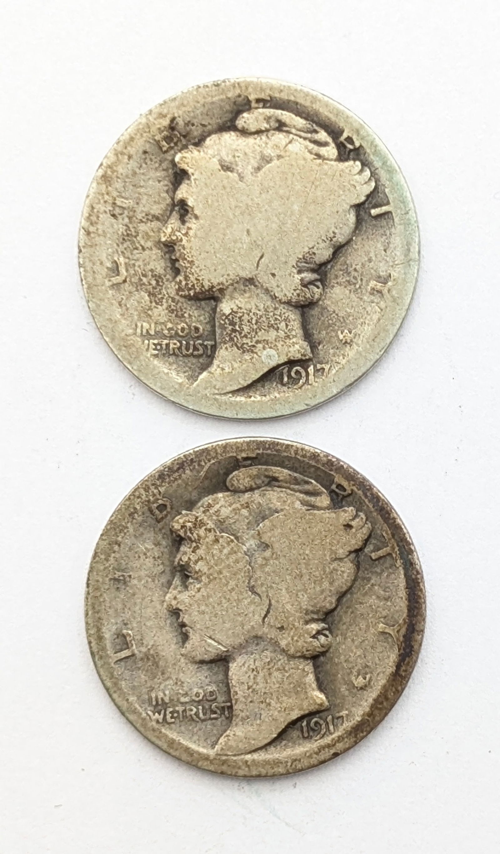 Lot of 2 Silver Mercury Dimes - 1917 P/S (1 of 2)