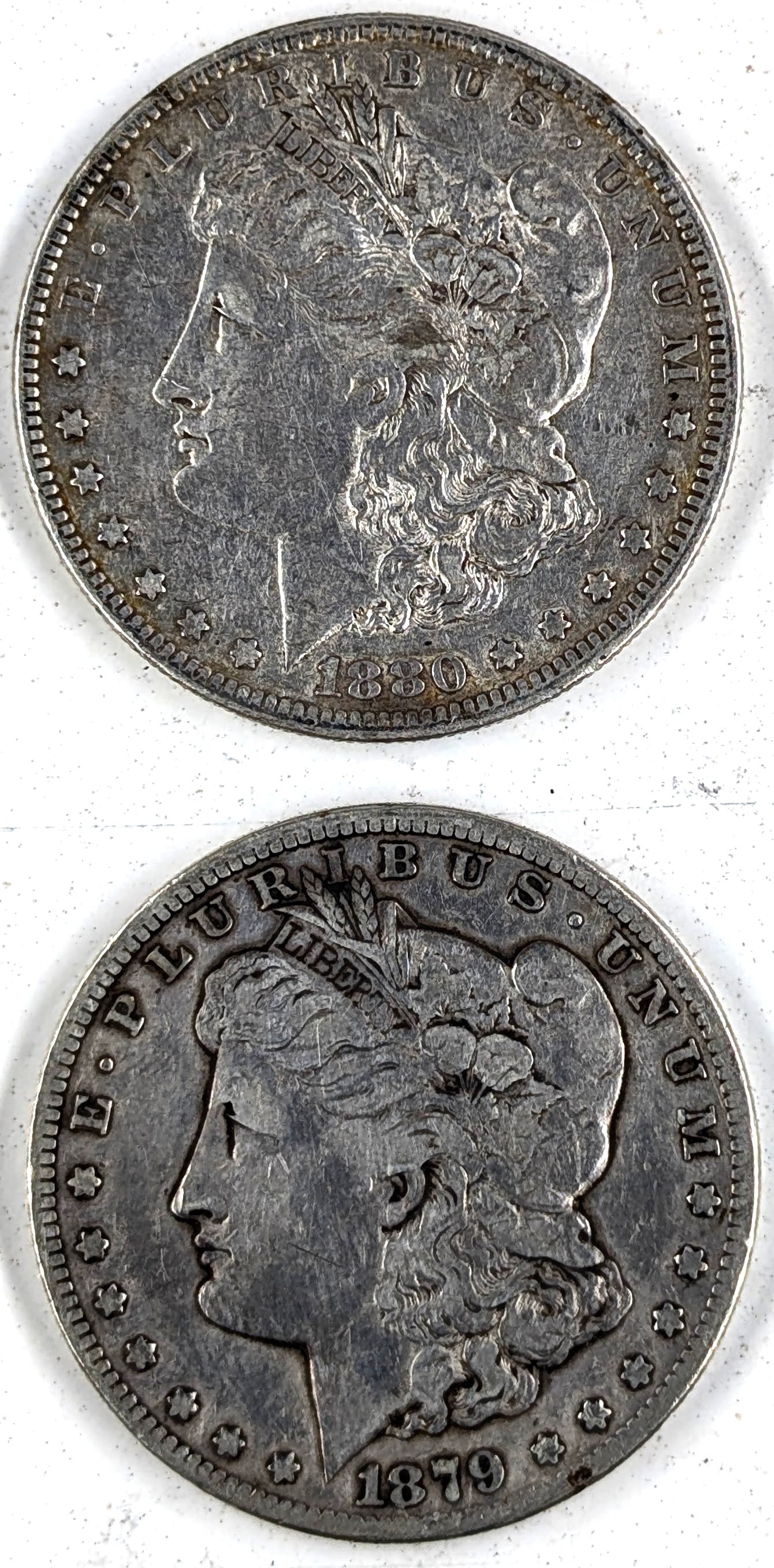 Lot of 2 Morgan Silver Dollars - 1879-S, 1880 (1 of 2)