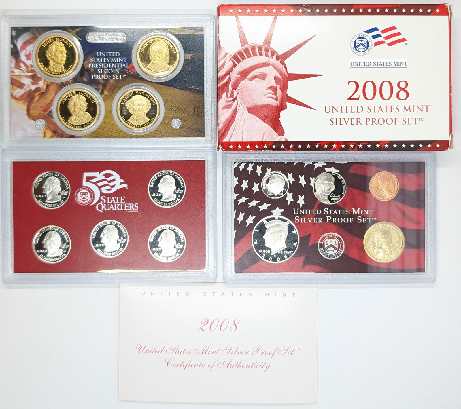 2008 Silver US Mint Proof Set w/ Silver Half, Quarter & Dime & COA (1 of 2)