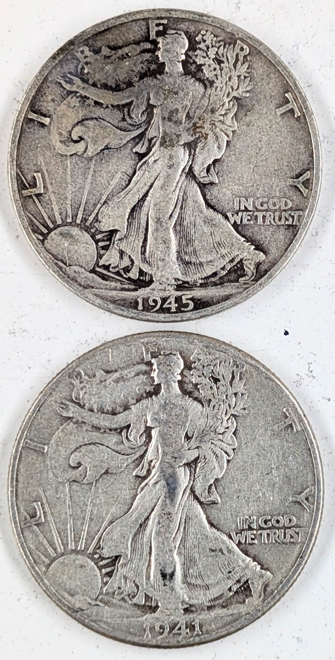 Lot of 2 Silver Walking Liberty Half Dollars - 1941, 1945-S (1 of 2)