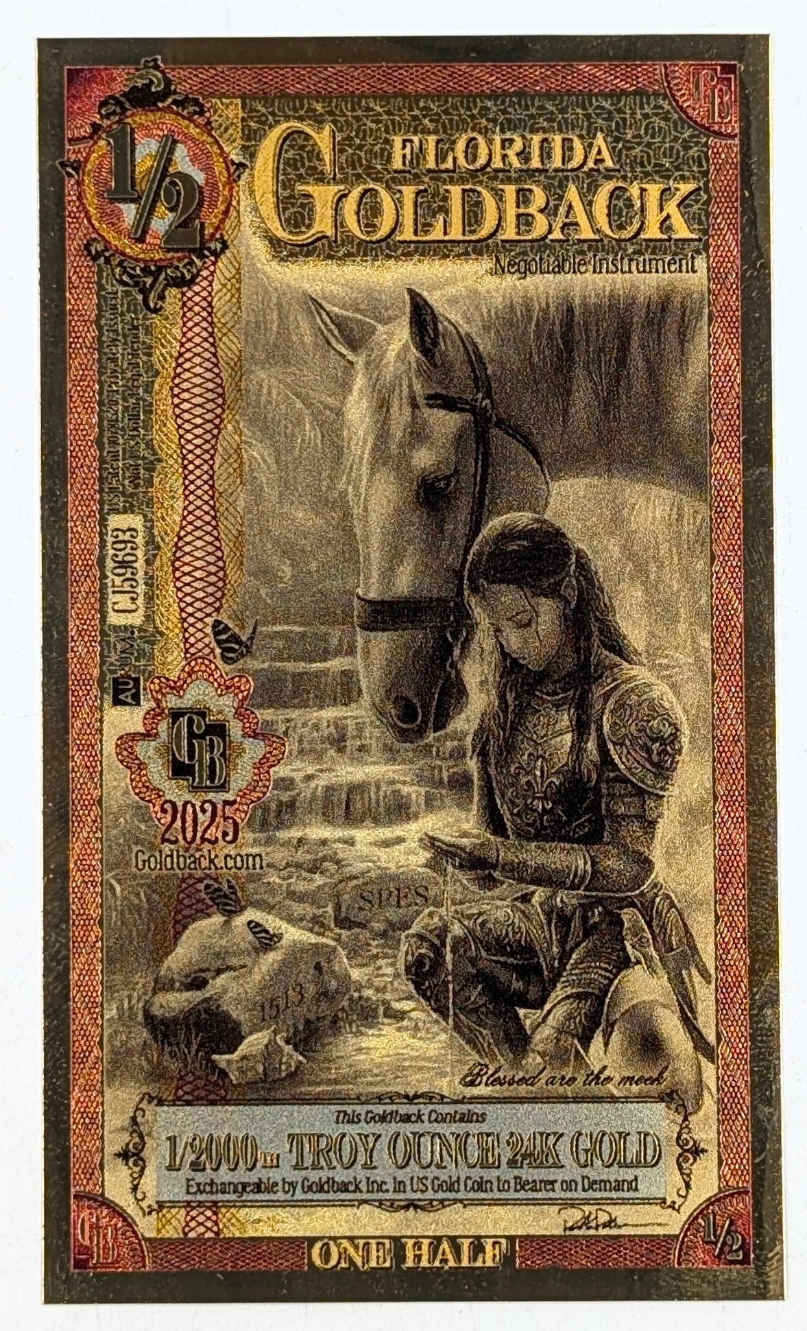 2025 1/2 Florida Goldback 1/2000th Troy Ounce 24K Gold (1 of 2)