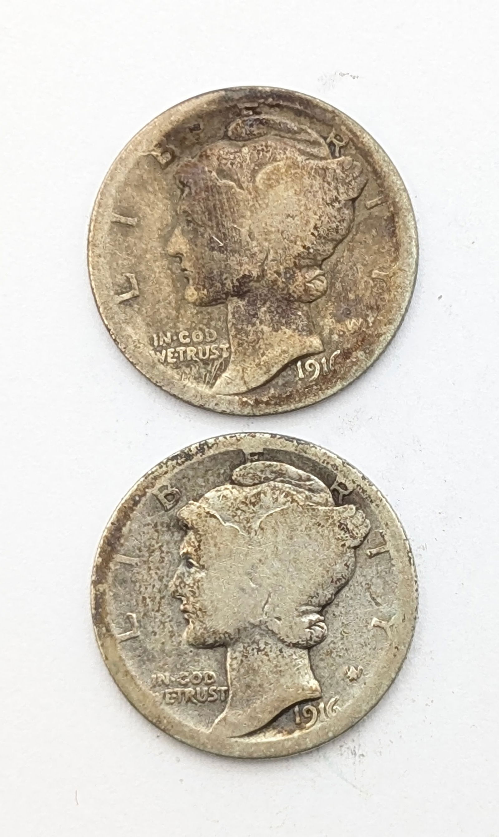Lot of 2 Silver Mercury Dimes - 1916 P/S (1 of 2)