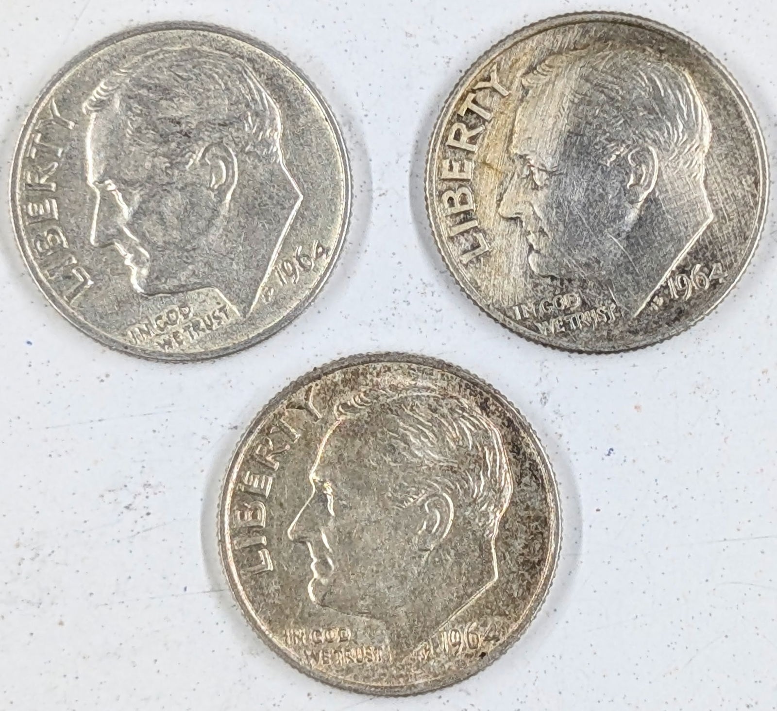 Lot of 3 Silver Roosevelt Dimes - 1964 (1 of 1)