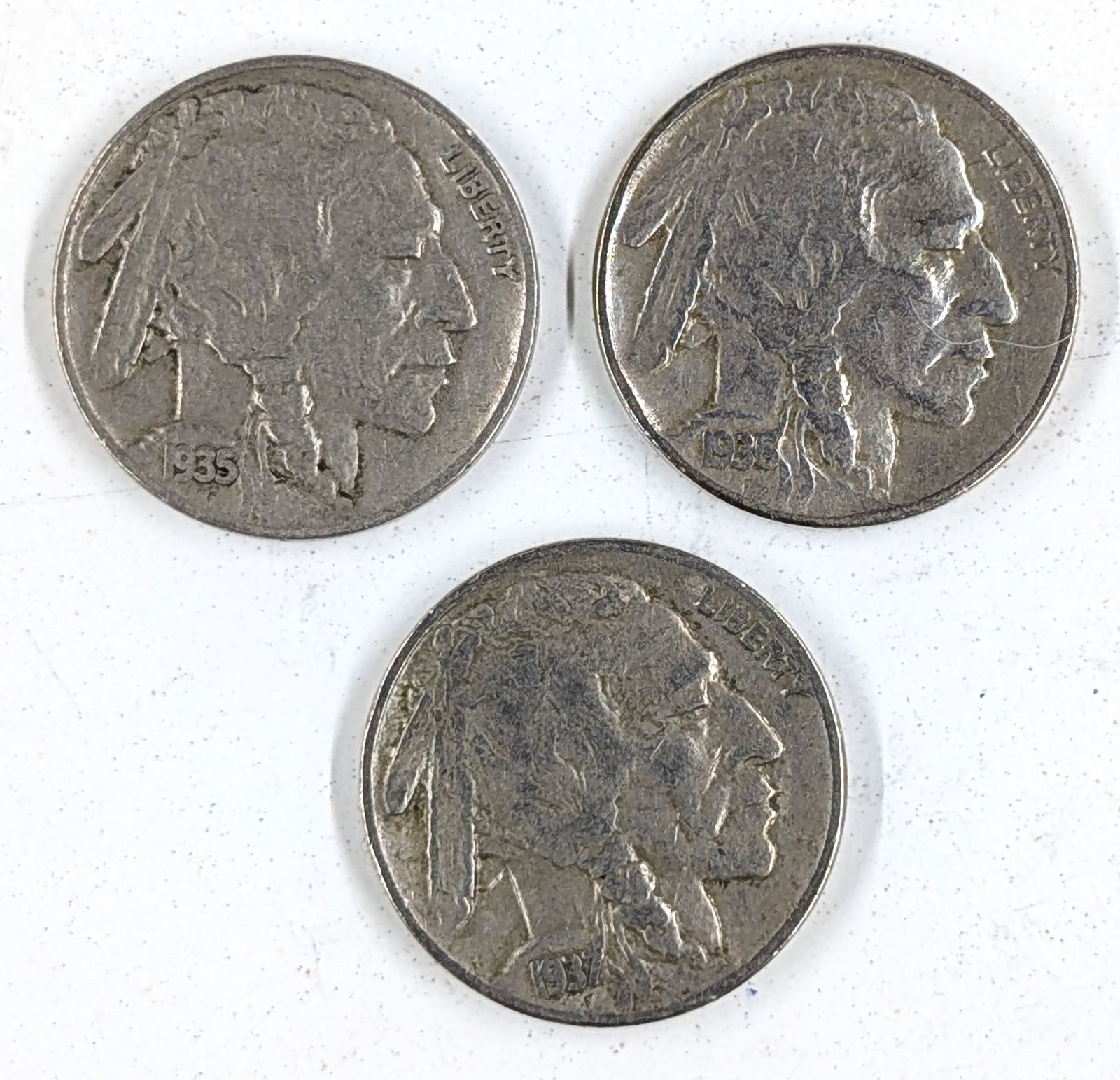 Lot of 3 Buffalo Head Nickels - 1935, 1936, 1937 (1 of 2)