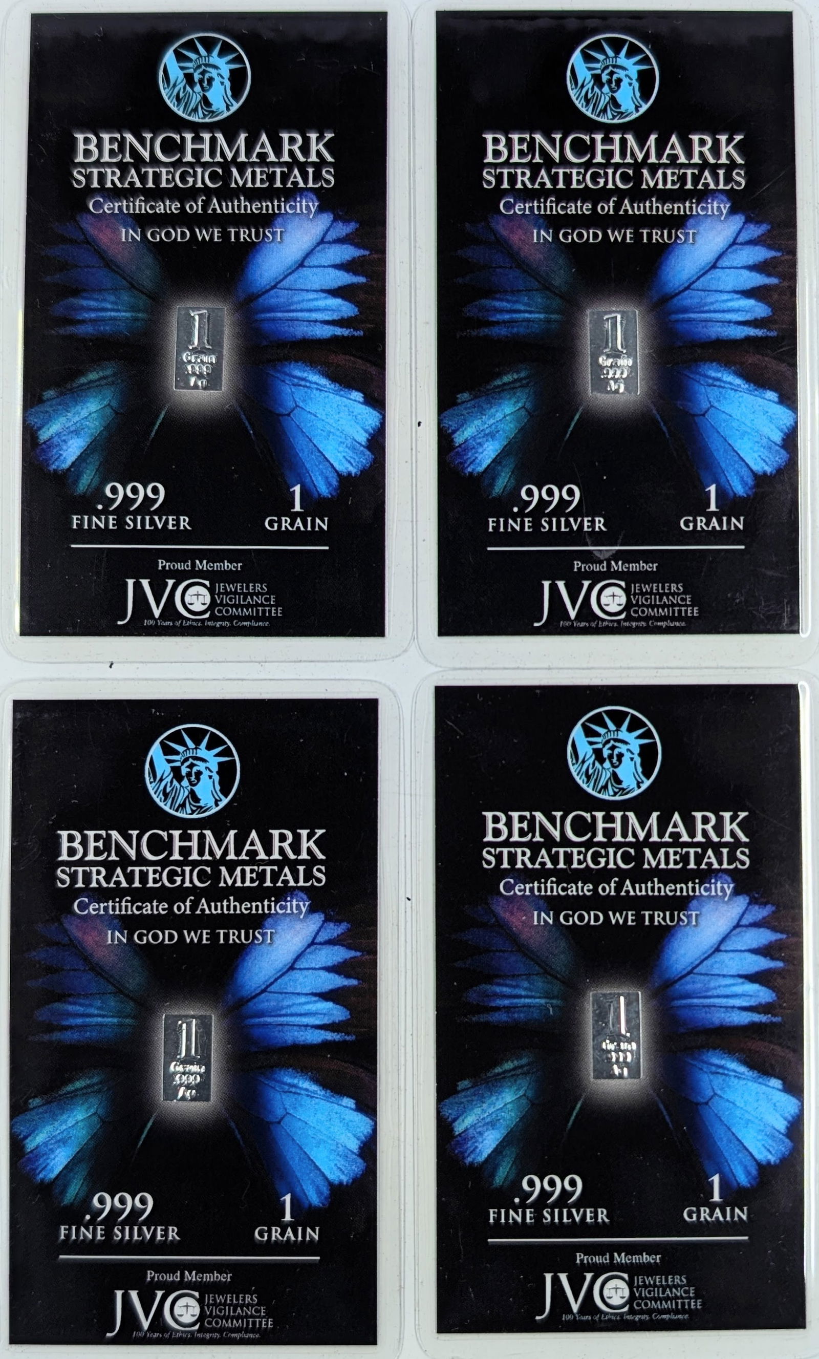 Lot of 4 - 1 Grain (each) .999 Silver Bars - Benchmark Strategic Metals (1 of 2)