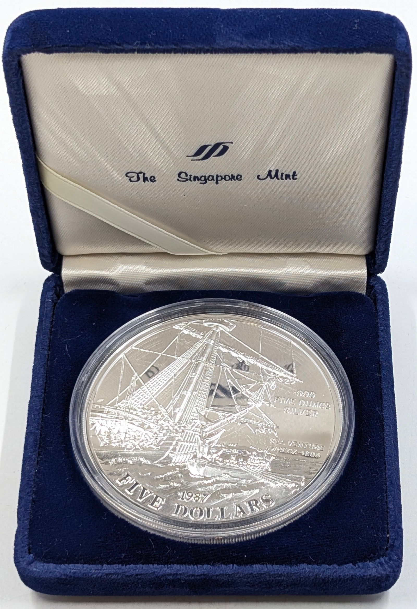 FEATURE 5 Troy Ounce Silver Proof 1987 Bermuda $5 Coin w/ Box & COA - 2