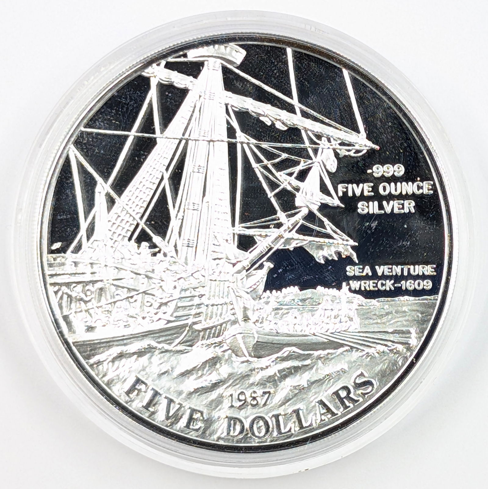 FEATURE 5 Troy Ounce Silver Proof 1987 Bermuda $5 Coin w/ Box & COA - 3