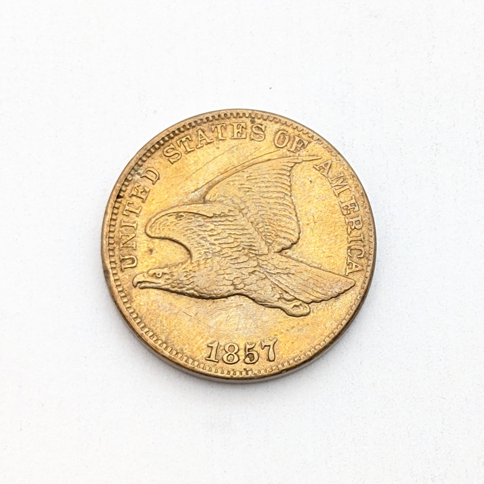 1857 Flying Cent - Stunning Detail - Excellent Condition: Coin does have small chip on upper left rim 
