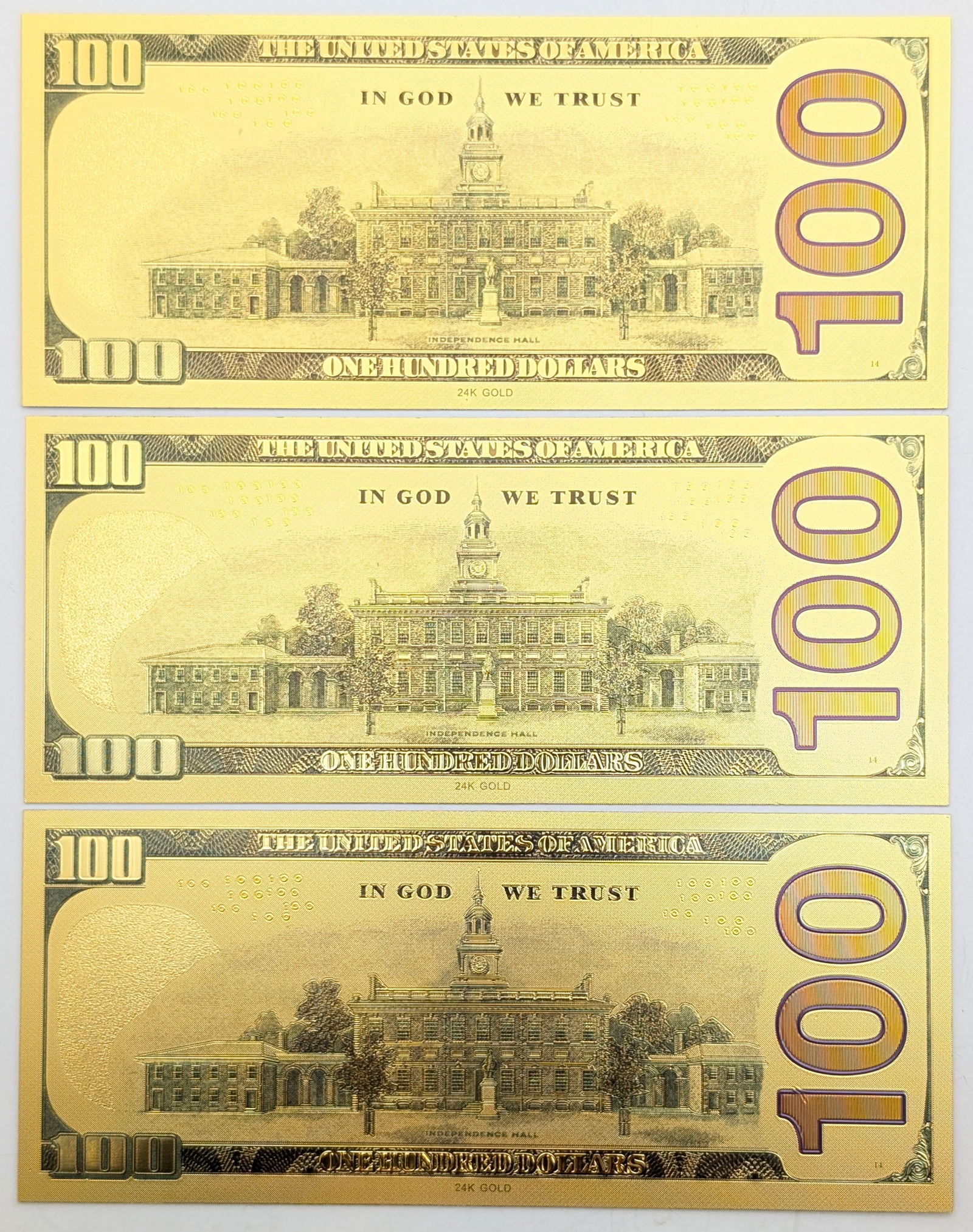 Lot of 3 Batman & Joker Gold foil $100 design - 2