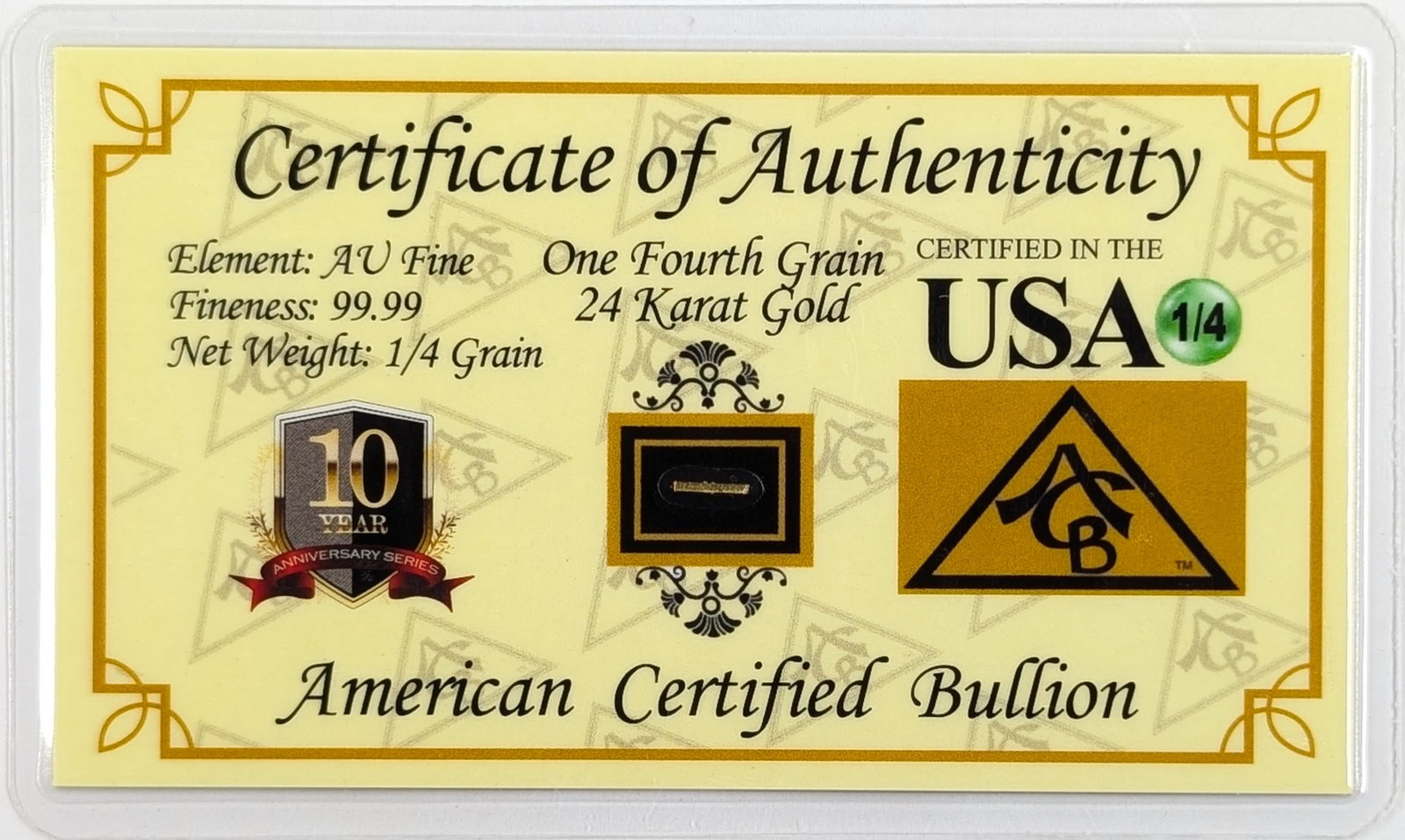 1/4 grain .999 Fine Gold - American Certified Bullion: Gold 