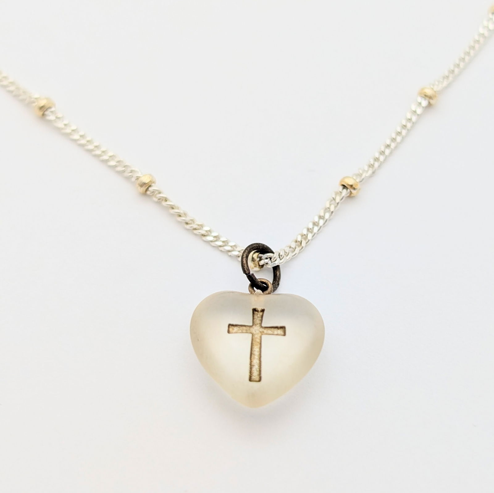 Italian Sterling Silver Cross Heart Ladies Necklace - 3