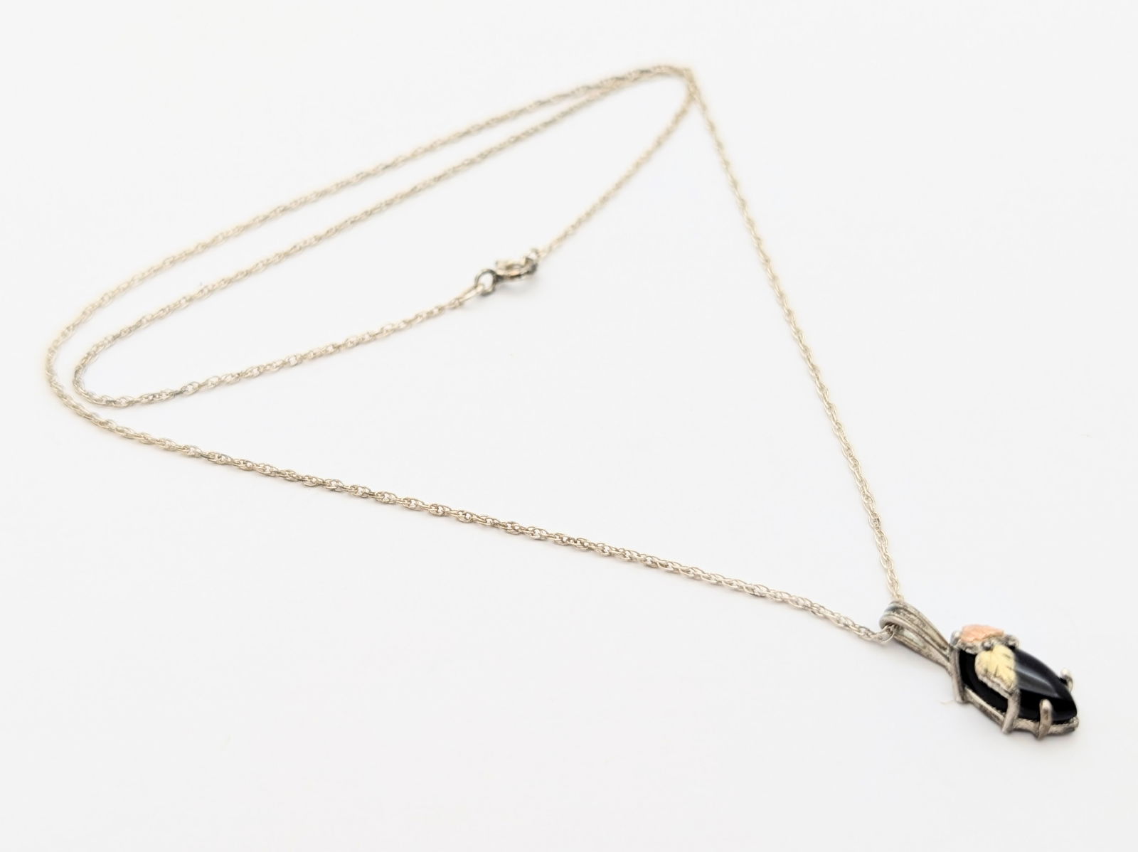 Sterling Silver Black Stone Leaf Ladies Necklace (1 of 7)