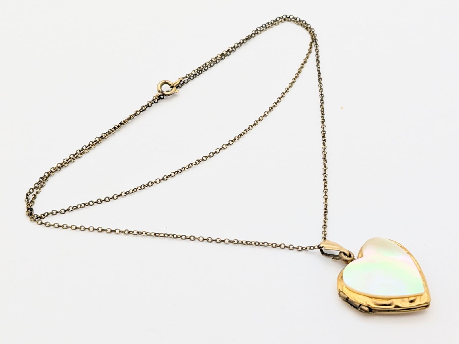 Sterling Silver Mother of Pearl Heart Locket Ladies Necklace - 5.22g (1 of 6)