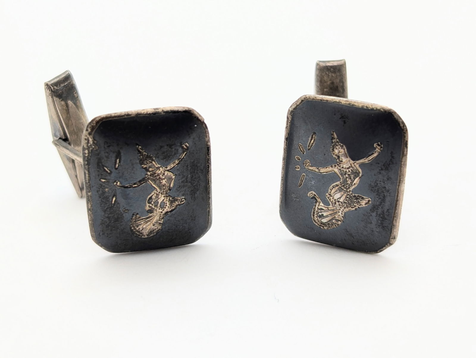 Vintage Siam Sterling Silver Thai Dancer Men's Tie Clip & Cuff links Set - 16.7g - 5