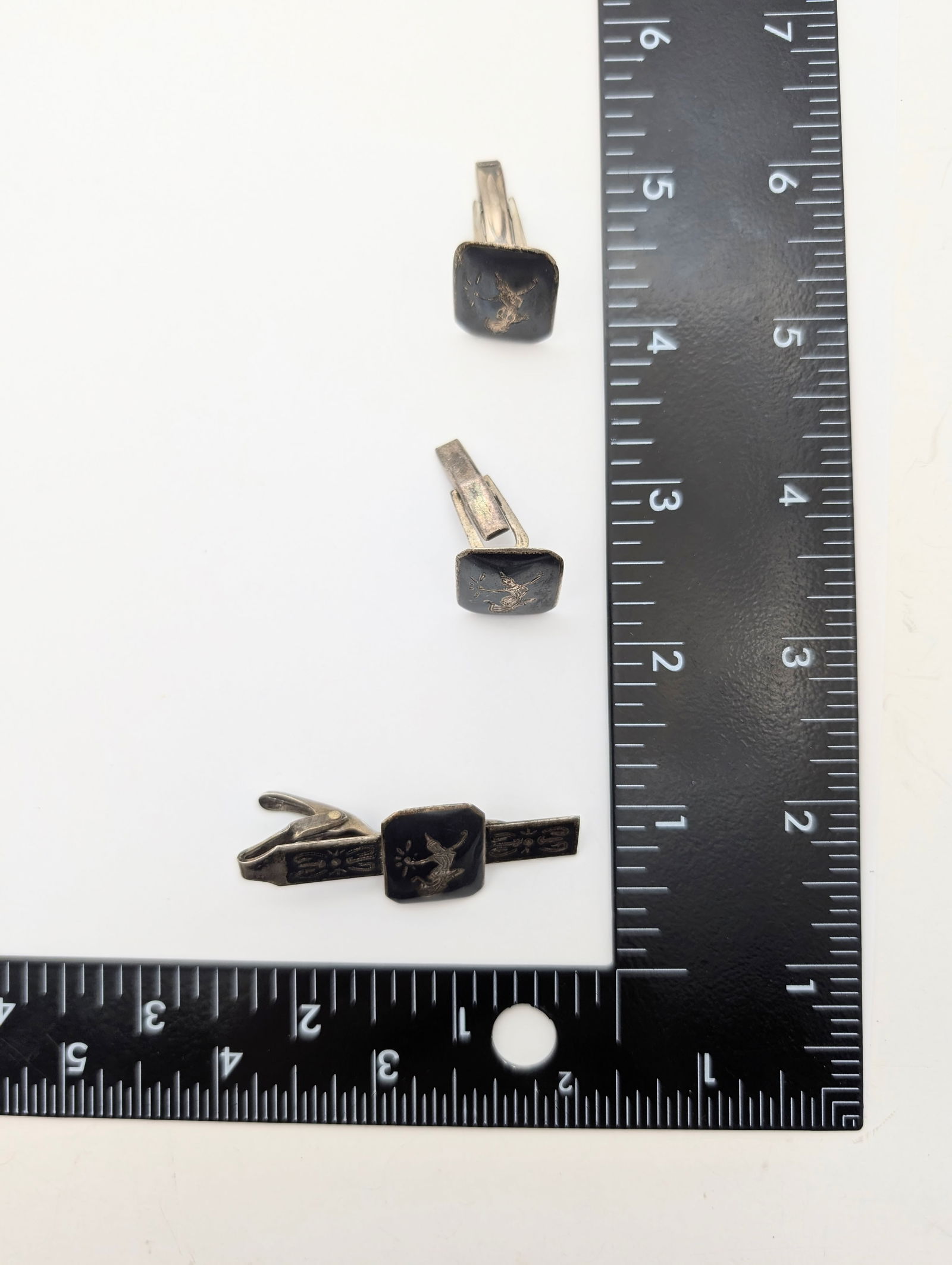 Vintage Siam Sterling Silver Thai Dancer Men's Tie Clip & Cuff links Set - 16.7g - 8