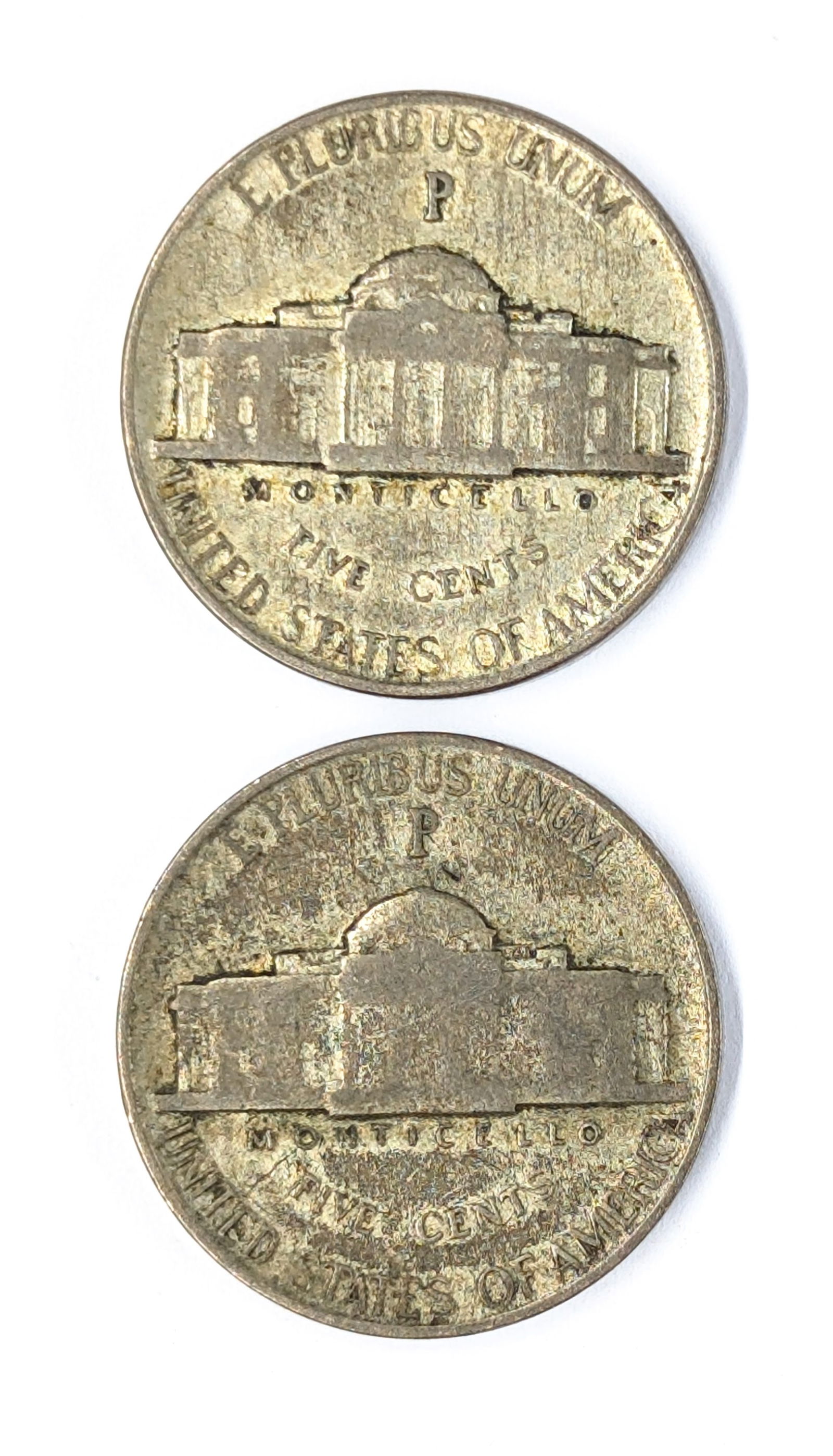 Lot of 2 Silver War Nickels - Both 1943-P - 2