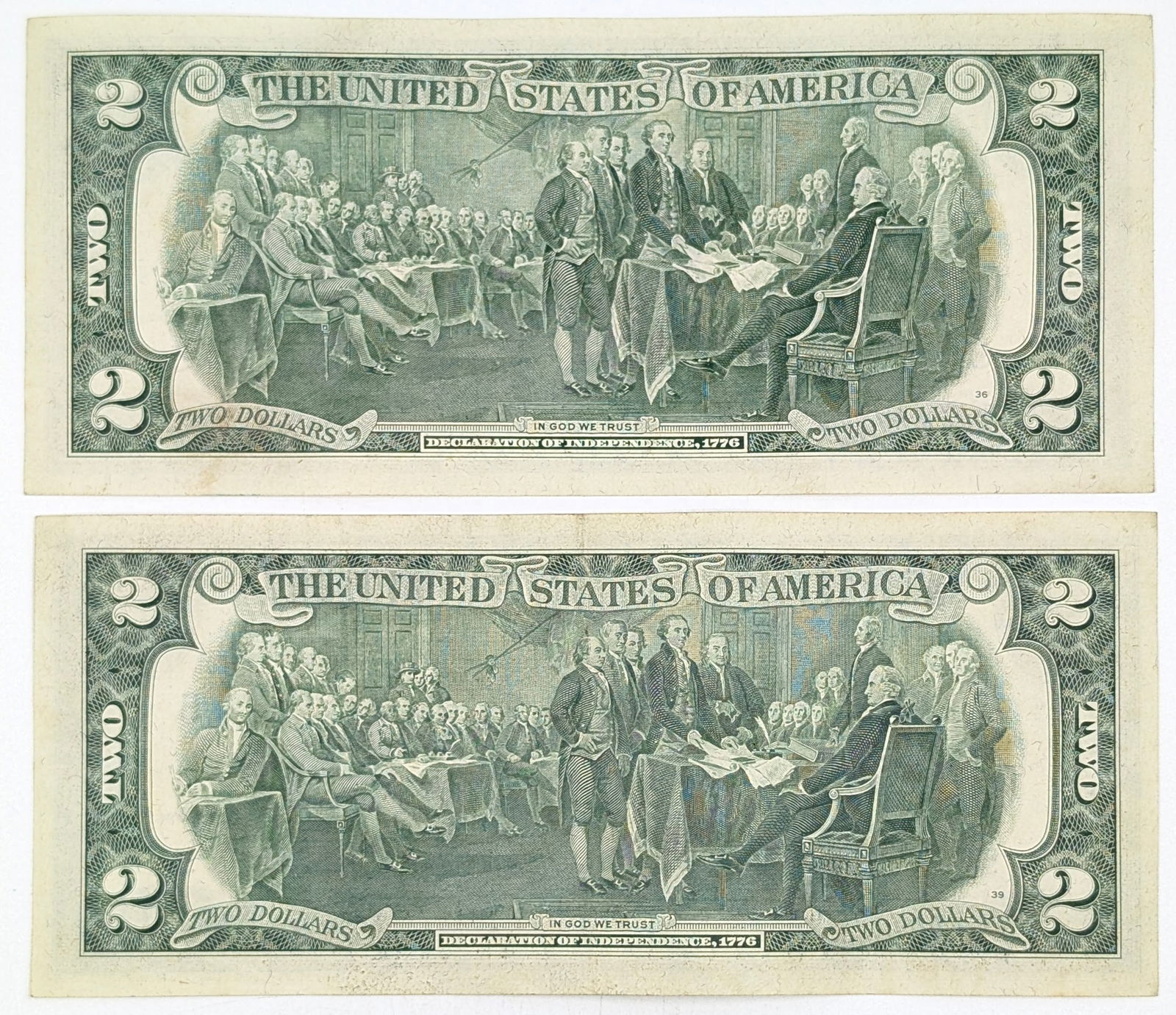 Lot of 2 Uncirculated 1976 $2 Notes - Green Seals - 2