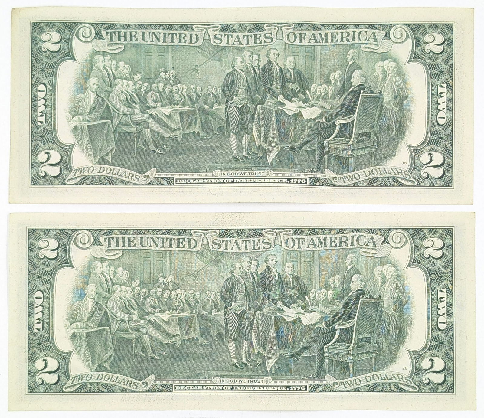 Lot of 2 Sequential Uncirculated 1976 $2 Notes - Green Seals - 2