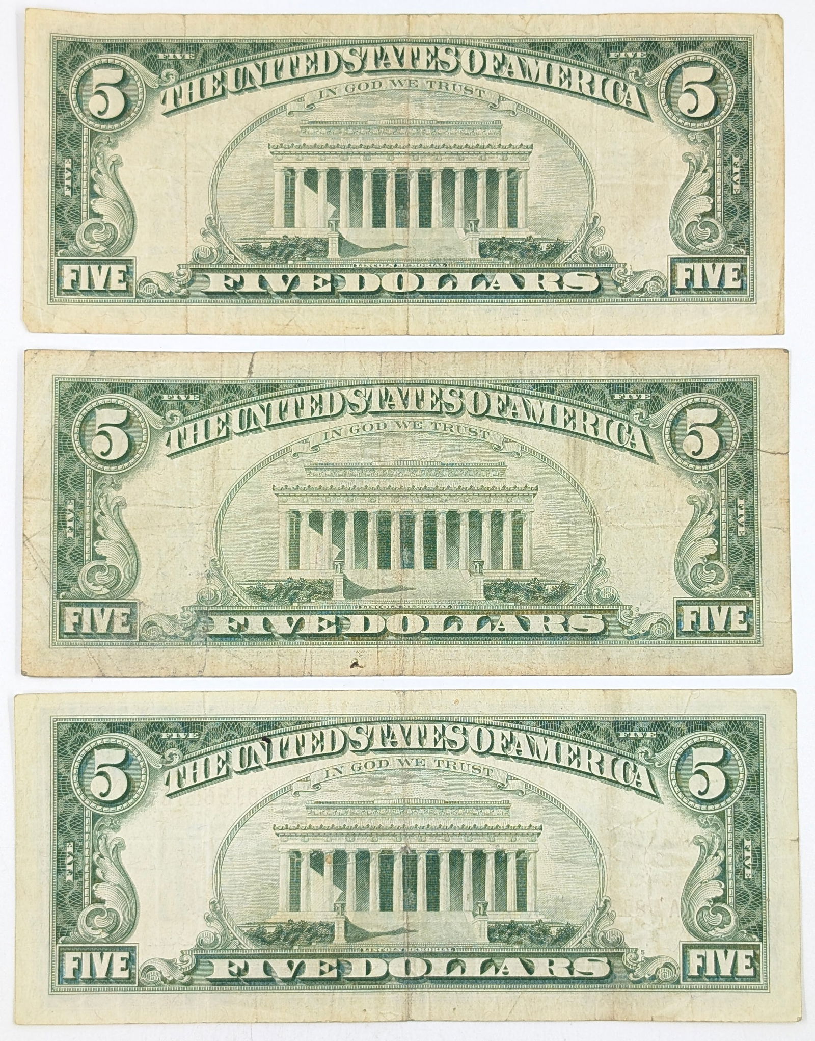 Lot of 3 - 1963 $5 Notes - Red Seals - 2