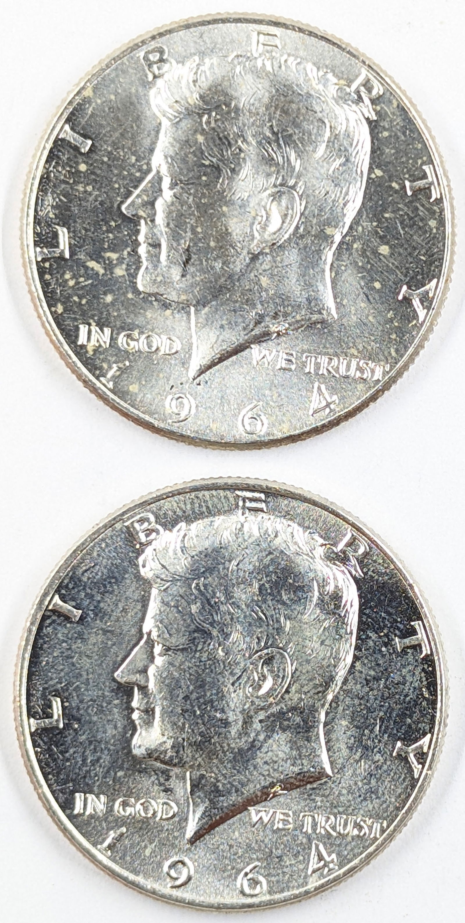 Lot of 2 Silver 1964 John F Kennedy Half Dollars - BU (1 of 2)
