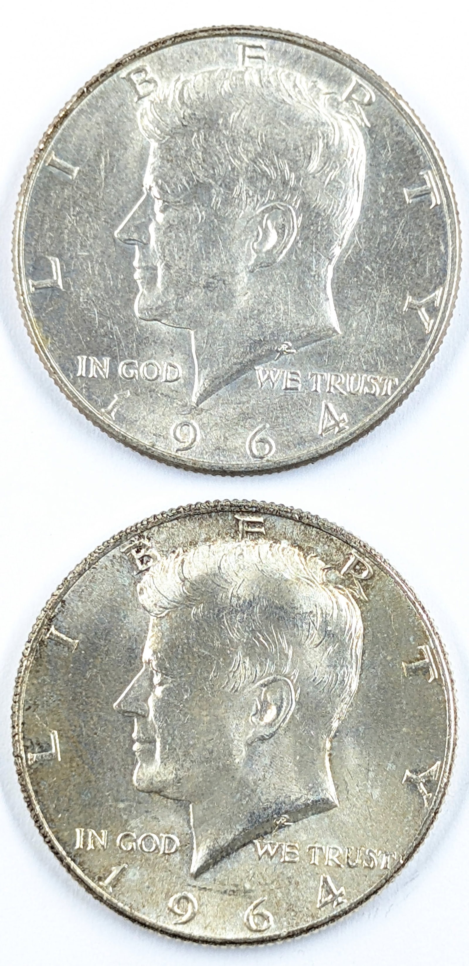 Lot of 2 Silver 1964 John F Kennedy Half Dollars (1 of 2)